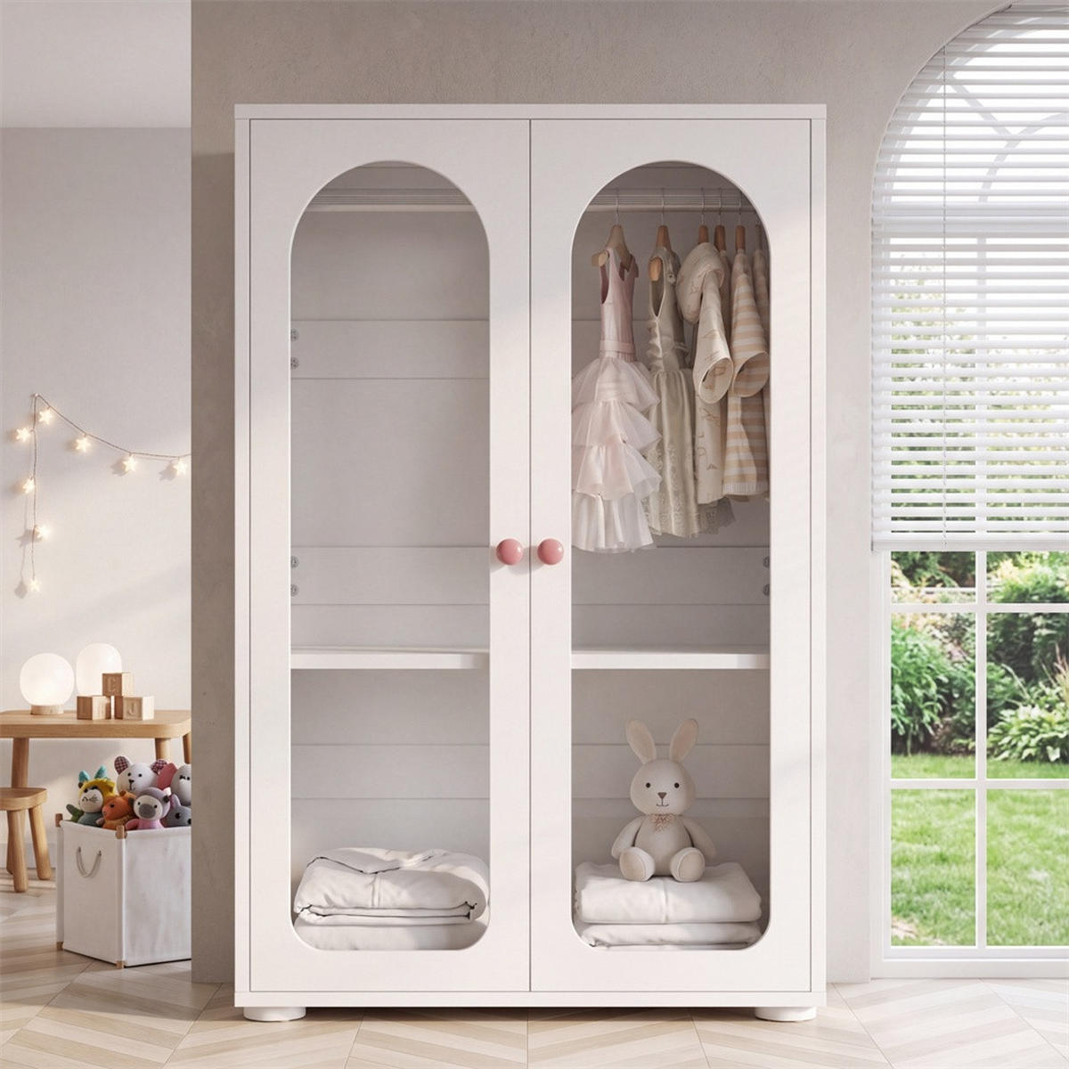 KLEIDERSCHRANK 80x50x120 cm mit 2 Acryl-Transparenttüren und Kleiderstange - Keramikgriffen - Weiß - Weiß, Holzwerkstoff (50/120/80cm) - DELFA