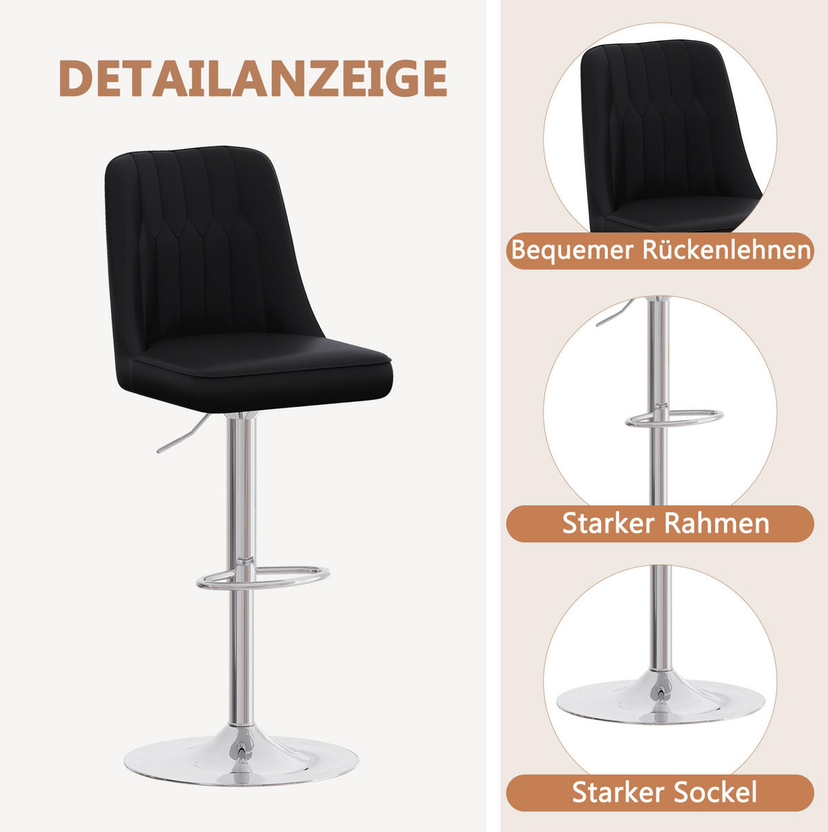 BARHOCKER 2er-Set Schwarz höhenverstellbar und 360° drehbar - Schwarz, Metall (44/117.5/44cm) - MIVRAY