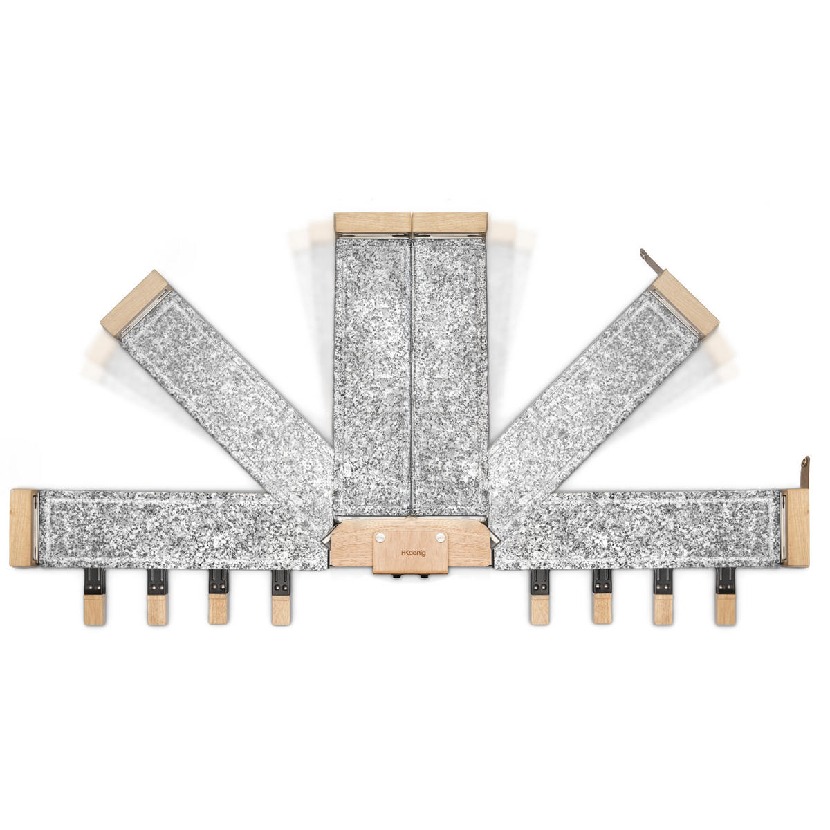 RACLETTE-GERÄT WOD362, Grau, Holzausführung, Doppelsteinpalette, 8 Pfannen und 8 Pfannenwender aus Holz - Zirbelkieferfarben, Holz (22/13/54.8cm) - HKoenig