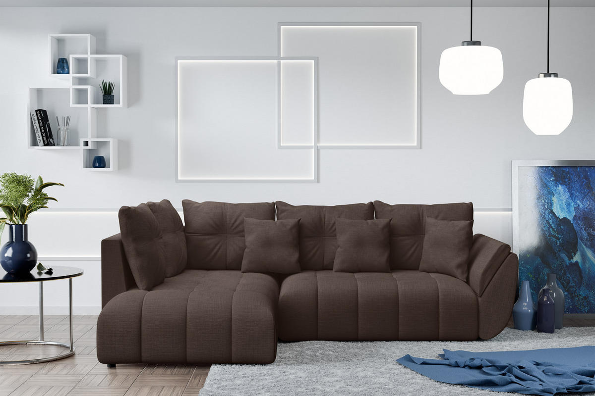 ECKSOFA L Form Corleone Braun 266/182/91 cm mit Schlaffunktion - Schwarz/Braun, Kunststoff/Textil (266/182cm) - AX Living