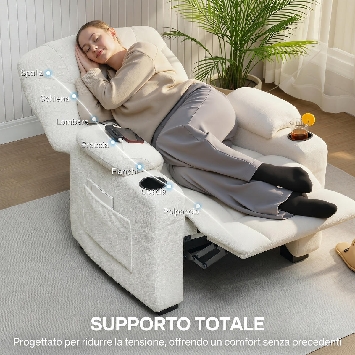 RELAXSESSEL,ELEKTRISCH 150° Samt Memory Fernbedienung Fußstütze,creme - Creme, Textil (90/105/94cm) - Vallsero