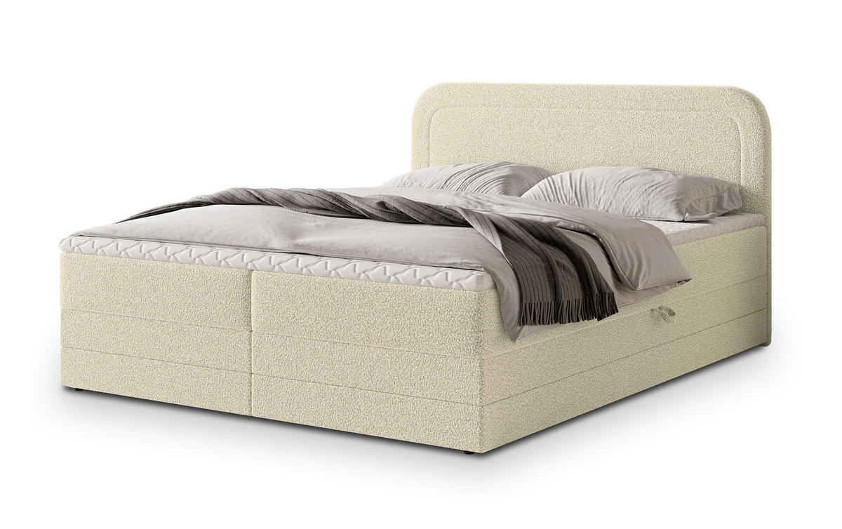 BOXBETT ARMEL 160x200 cm mit Matratze und Topper - Creme - Creme, Holz (160/200cm) - MASSENO