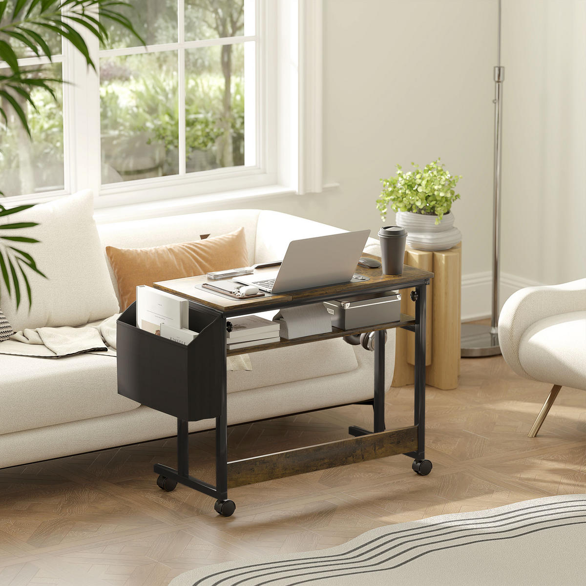 HÖHENVERSTELLBAR SCHREIBTISCH 92 x 40 cm, mit Rollen, Braun - Braun, Metall (40/92/104cm) - HOMCOM