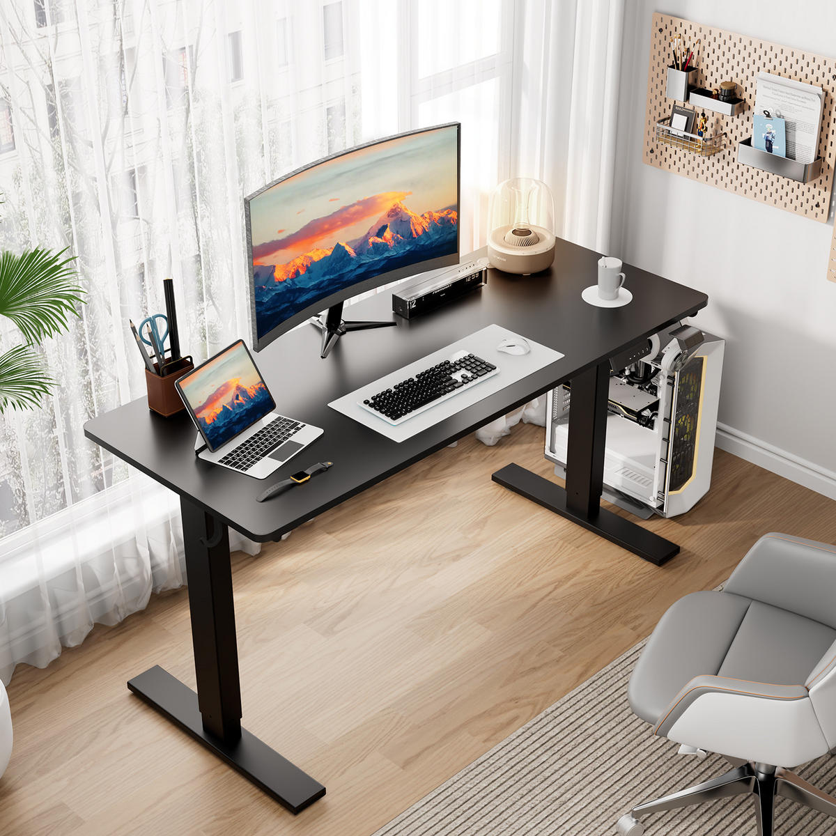 SCHREIBTISCH elektrisch höhenverstellbar 60 x 110 cm, mit Memory- und Kollisionsschutzfunktion - Schwarz, Metall (110/60/117cm) - HOMAVO