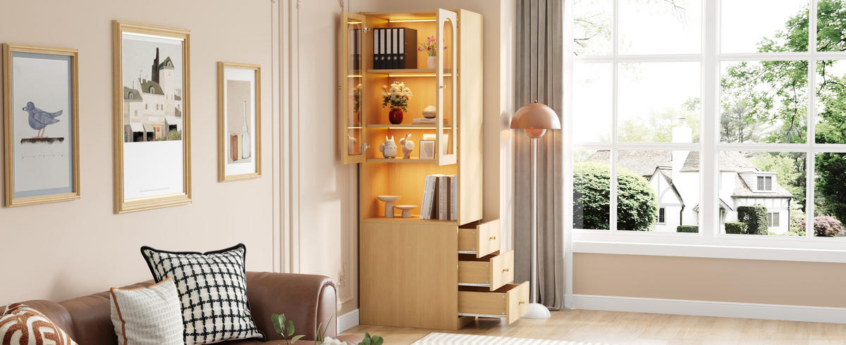 HIGHBOARD 60/200/40 cm Eichefarben aus MDF mit LED-Beleuchtung - Eichefarben, Holzwerkstoff (40/200/60cm) - OKMYHOME