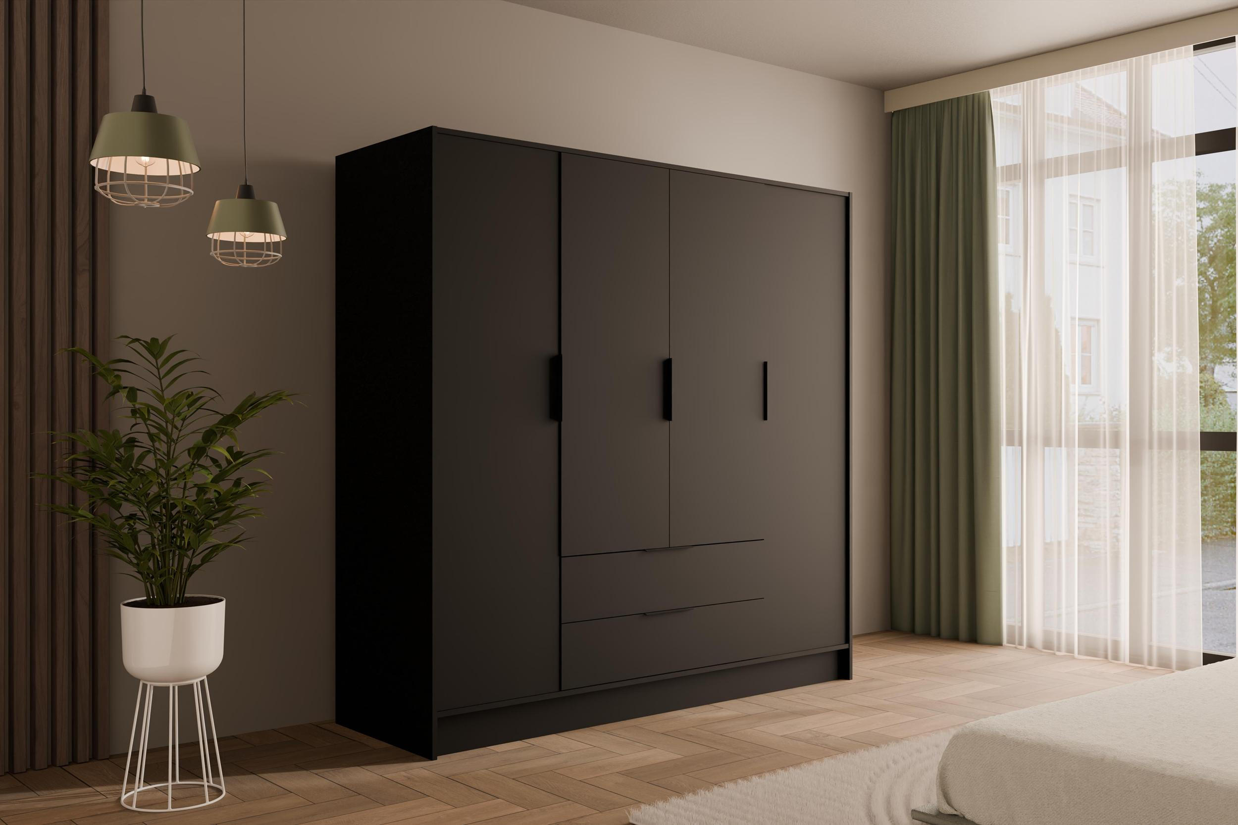 KLEIDERSCHRANK mit Flügeltüren KOLIN 200x200cm Schwarz - Schwarz, Holzwerkstoff (200/200/51cm) - ALTDECOR