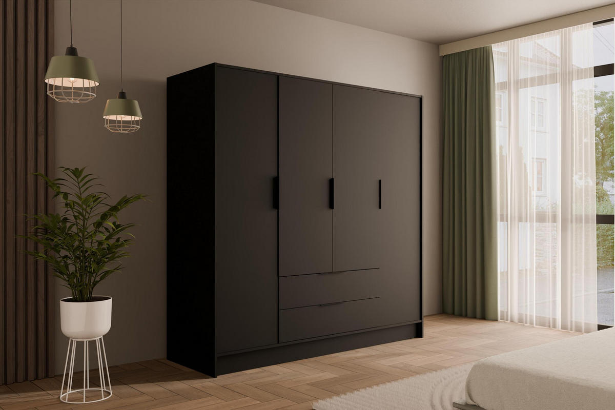 KLEIDERSCHRANK mit Flügeltüren KOLIN 200x200cm Schwarz - Schwarz, Holzwerkstoff (200/200/51cm) - ALTDECOR