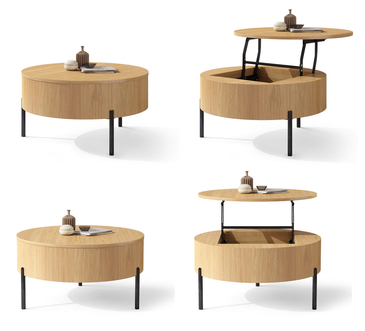 COUCHTISCH rund aufklappbar höhenverstellbar Stauraum 79/79/42 cm - Eichefarben, Holzwerkstoff (79.5/79.5/42.7cm) - designimpex