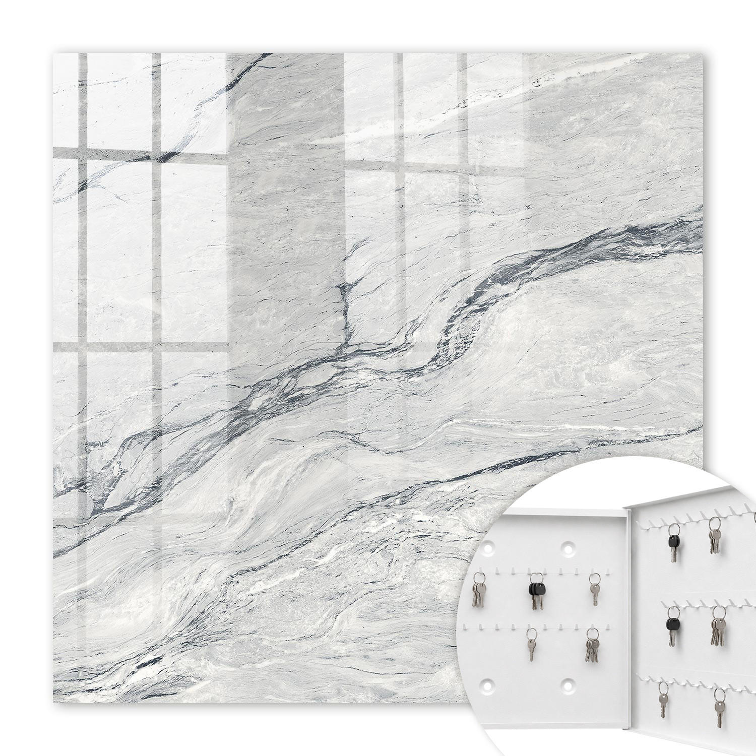 SCHLÜSSELBOX Weiß 30x30 cm – Türöffnung nach rechts - Steinmuster - Grau, Metall (30/30/5cm) - TULUP