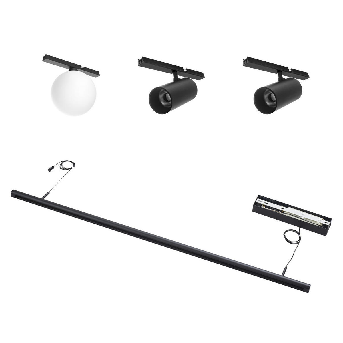 PENDELLEUCHTE MIT SPOTSTRAHLERN Lyne, Schwarz und weiß, 125cm - Weiß, Glas (125/125/8.5cm) - KOSILUM