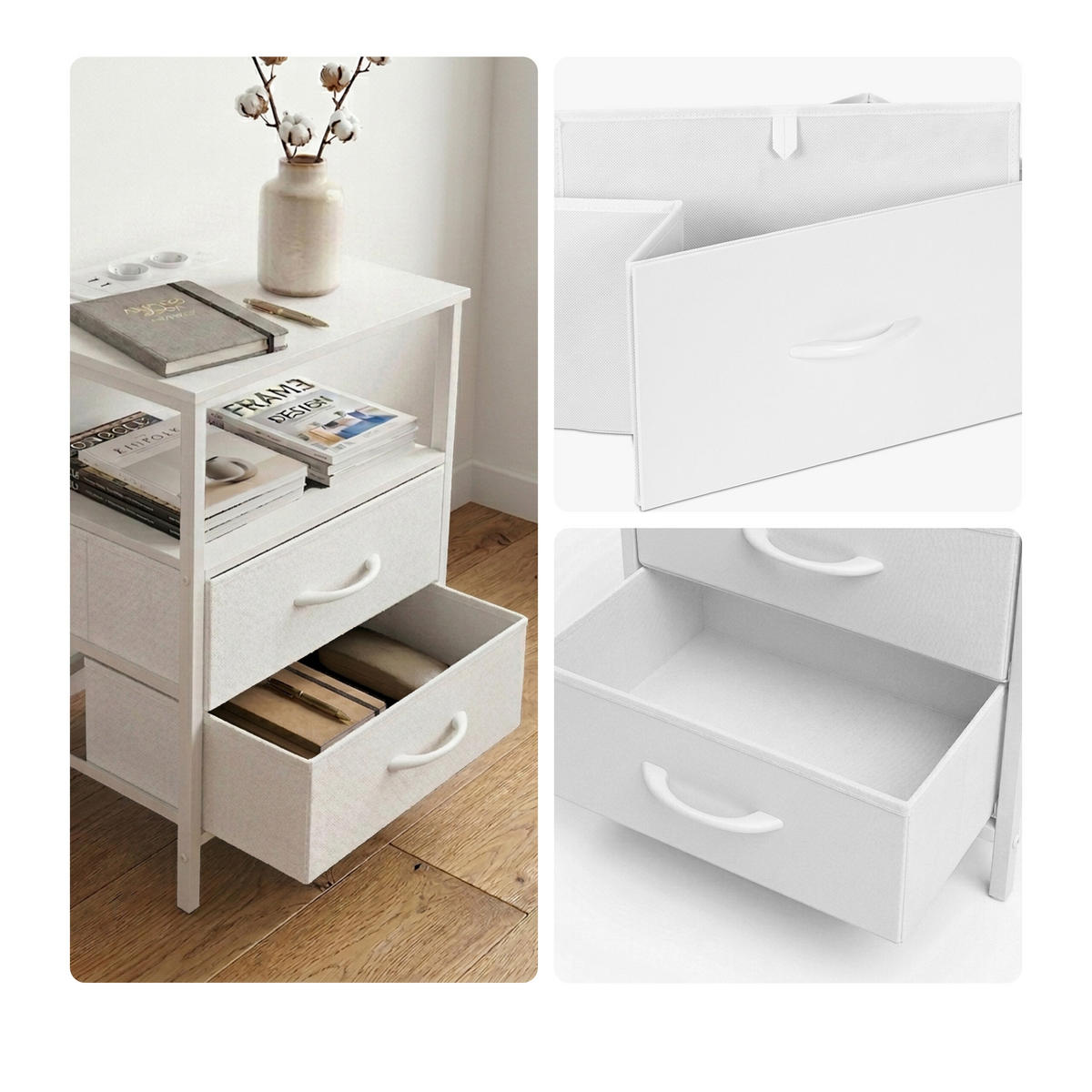 PRÍRUČNÝ stolík - biela, kov/kompozitné drevo (30/40/60cm) - Relaxdays