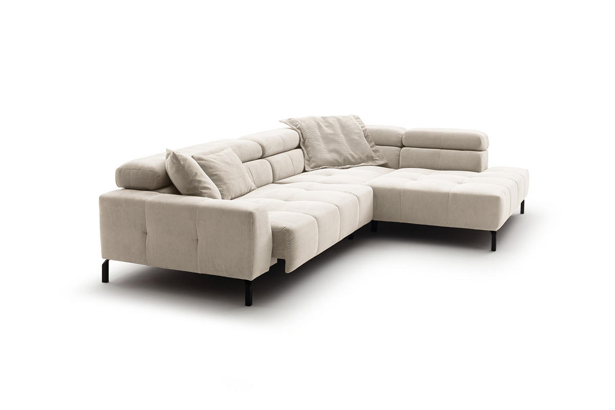 ECKSOFA MIT MOTORISCHEM SITZVORZUG OHIO Weiß Cord - Schwarz/Weiß, Textil/Metall (311/219cm) - KAWOLA