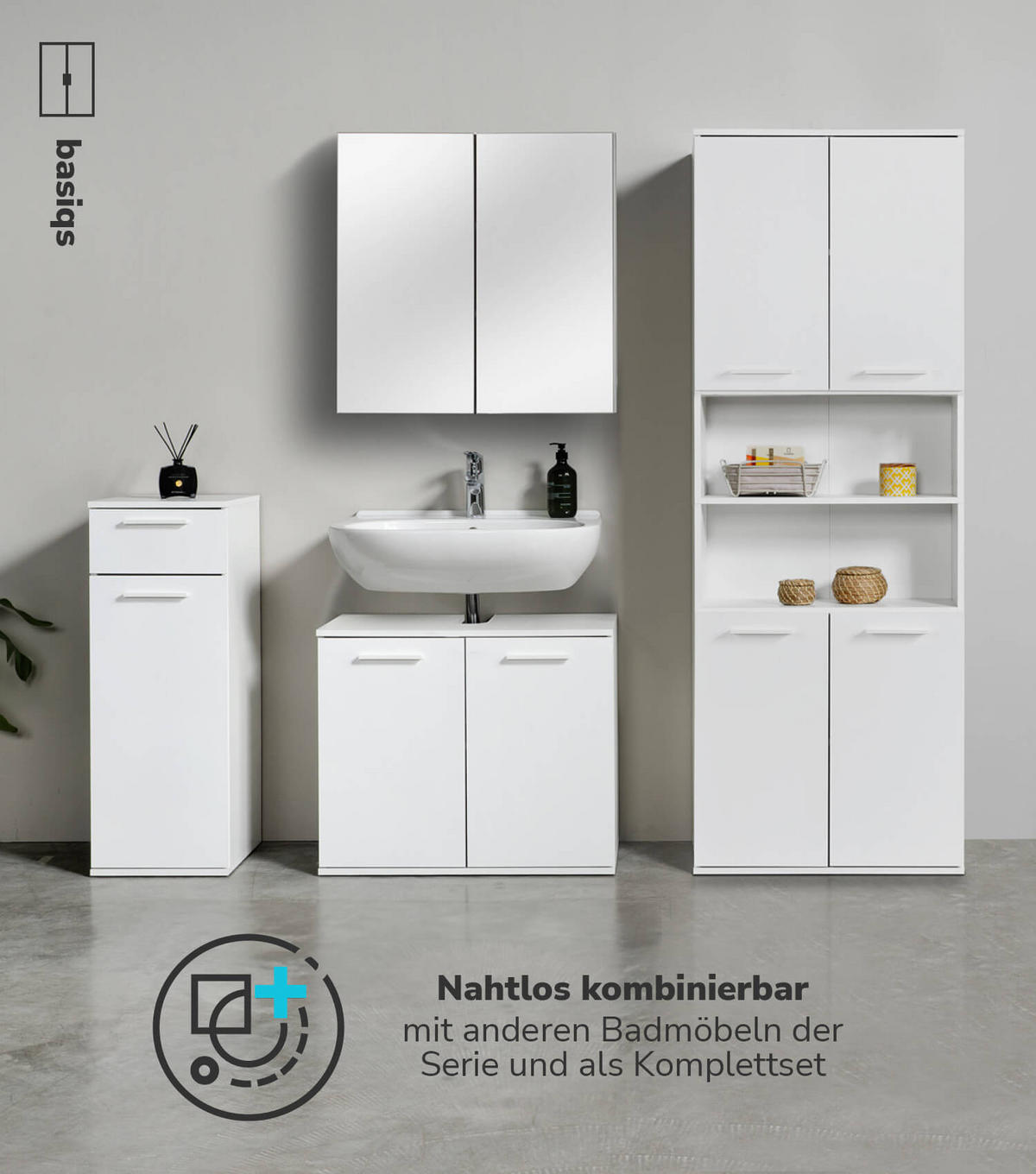 BAD HOCHSCHRANK Der Kapitän - Weiß, Holzwerkstoff (65/180/34cm) - Mokebo