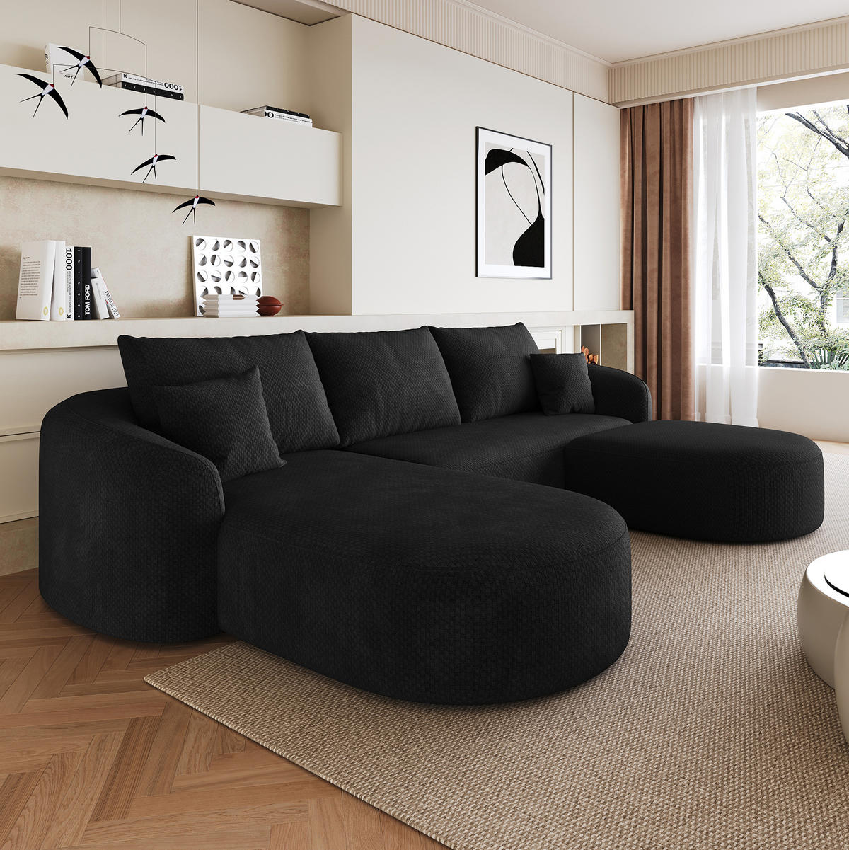 ECKSOFA 266/168/85 cm schwarz aus Stoff ohne Montage - Schwarz, Textil (168/266cm) - OKWISH