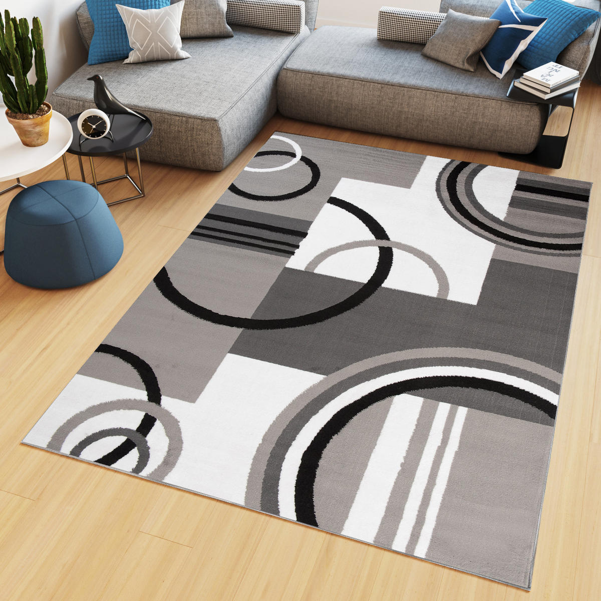 TEPPICH MAYA Grau Geometrisch Kreise Vierecke 300/400 cm - Grau, Textil (300/400cm) - Tapiso