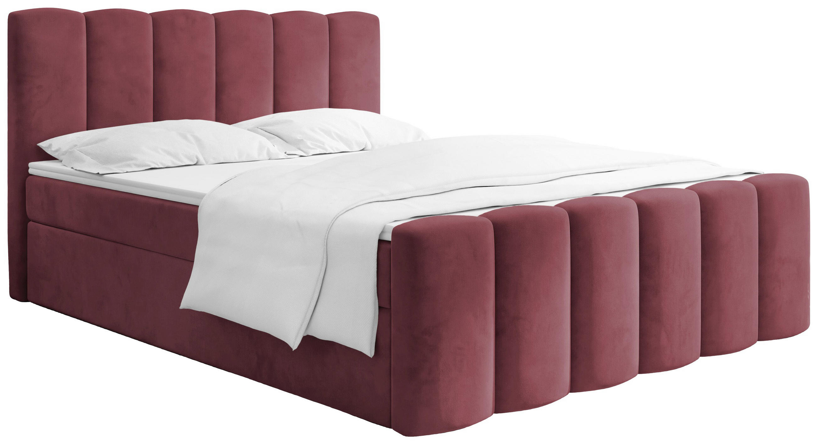 BOXBETT Serenity mit Bettkasten, Bordeaux Rot Samt 140x200 cm – inkl. H4 Taschenfederkern Matratze & Foam Topper - Bordeaux/Schwarz, Holz/Holzwerkstoff (140/200cm) - WFL GROUP