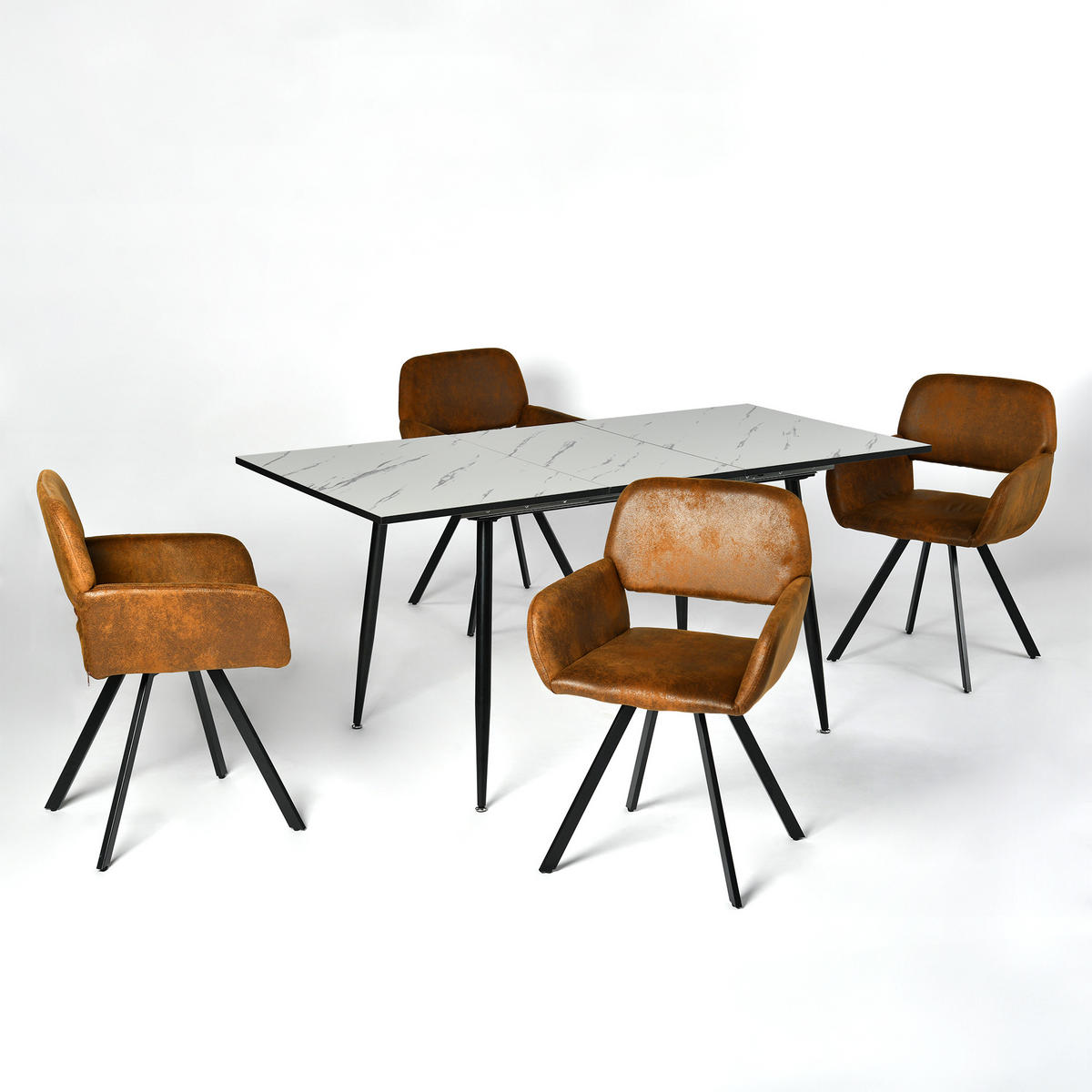 ESSTISCH SET Schwarz und Wildleder - Schwarz/Braun, Holzwerkstoff/Metall (80/75/160cm) - Urban Meuble
