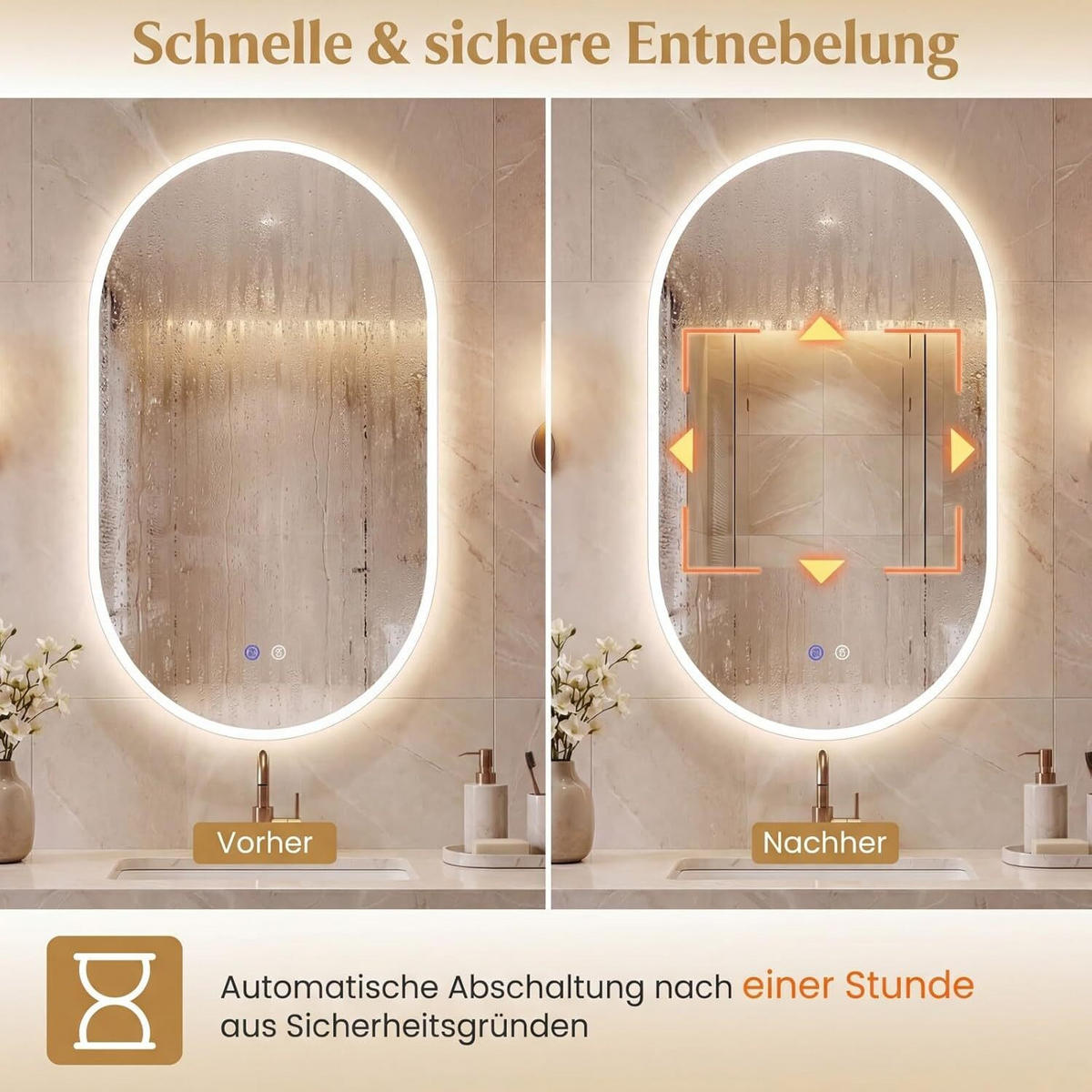BADEZIMMERSPIEGEL mit Rücklicht silber - Silberfarben, Glas (50/80/3cm) - COSTWAY