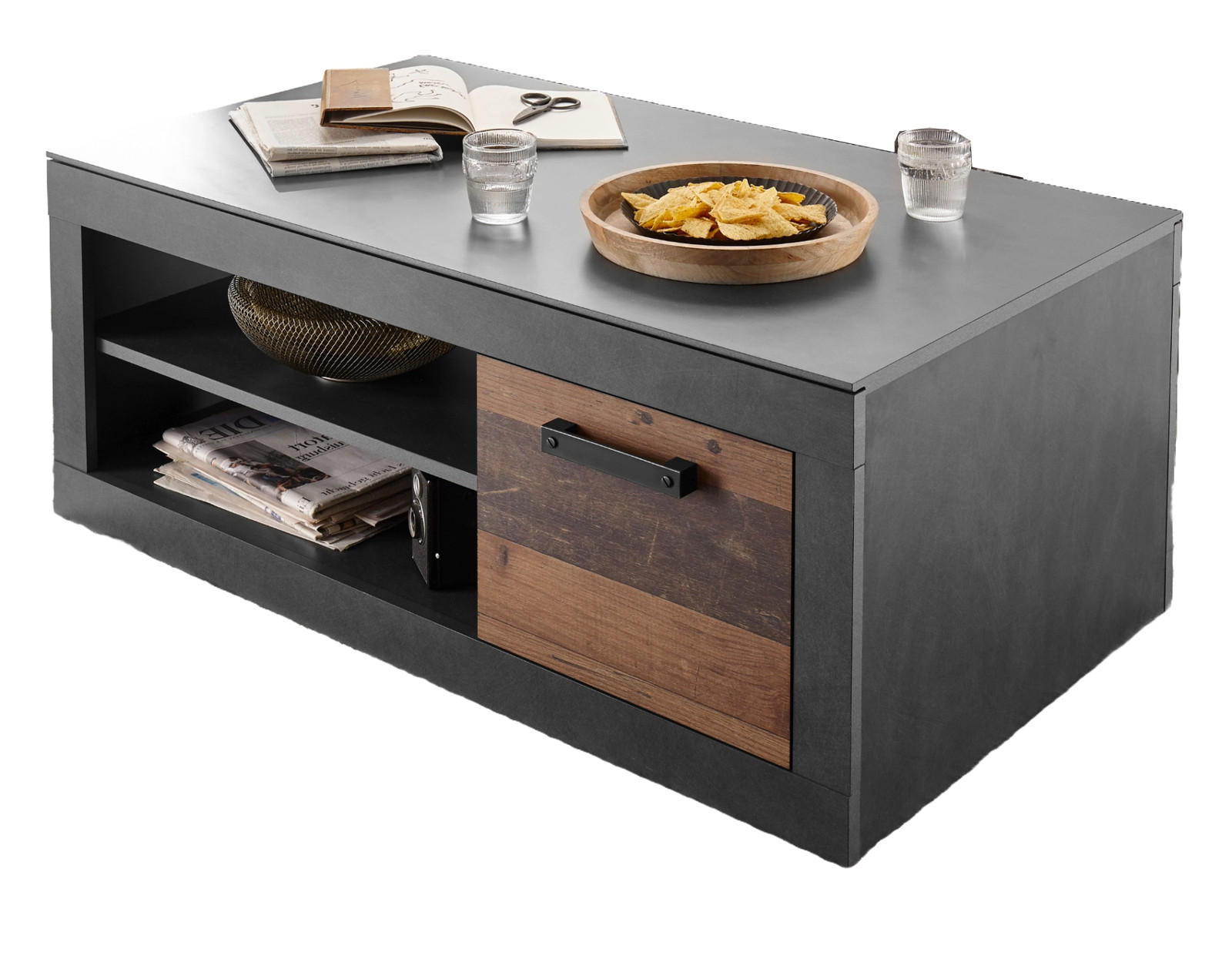 Furn.Design Couchtisch Grau, Braun 63x43x110 cm