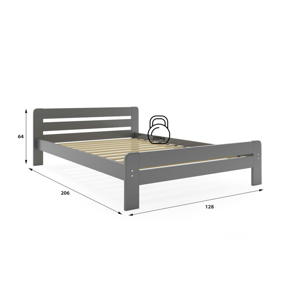 BETT Dallas 120x200cm Holzbett mit Lattenrost Grau - Grau, Holz (120/200cm) - Interbeds