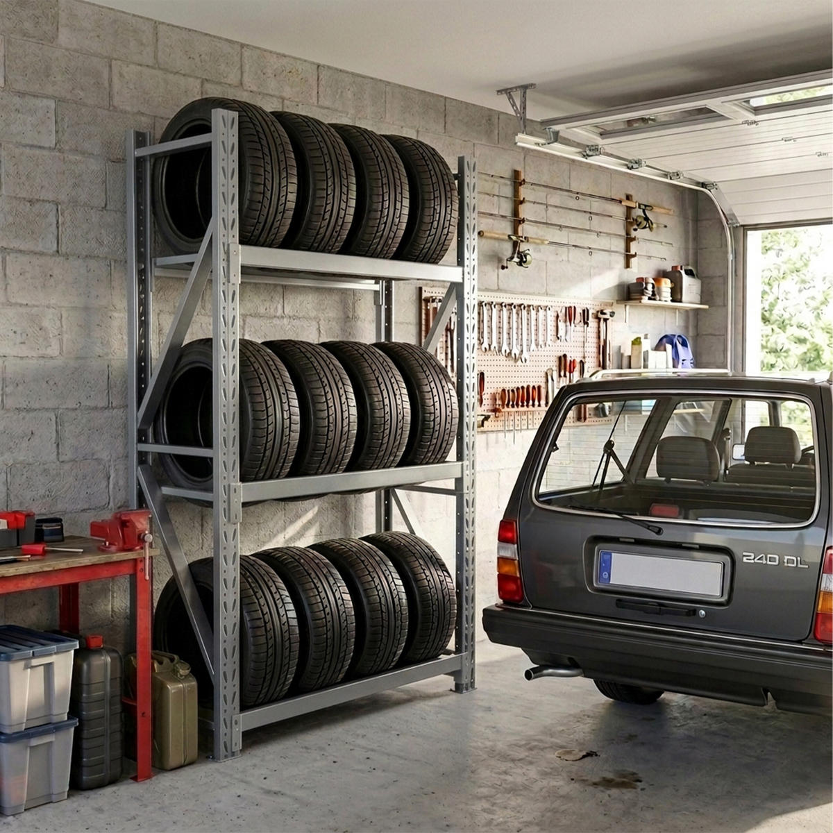 REIFENREGAL - Silberfarben, Metall (120/180/50cm) - Relaxdays