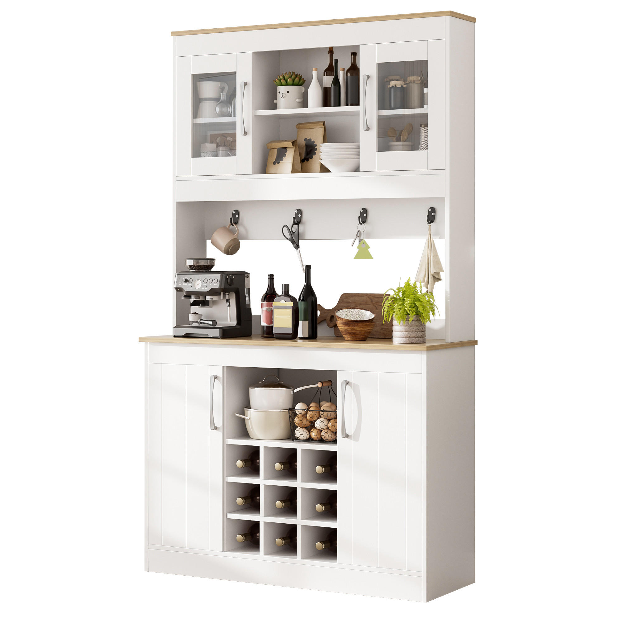 KÜCHENSCHRANK Buffet 175 cm Glastüren Weinregal Hakenleiste groß - Multicolor, Holzwerkstoff (106/175/39cm) - FLIEKS