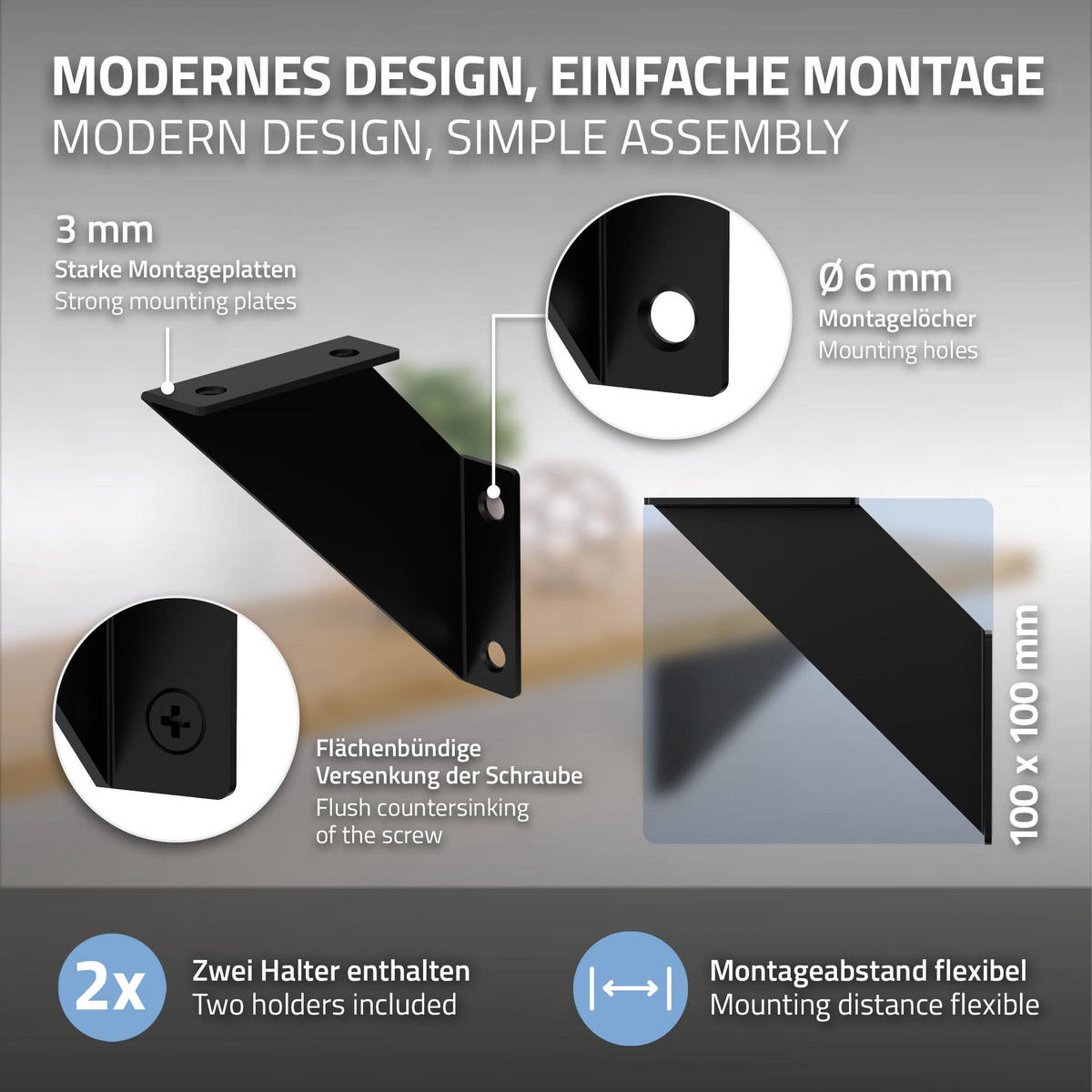 REGALHALTERUNG - Schwarz, Metall (10/3/10cm) - ML-DESIGN