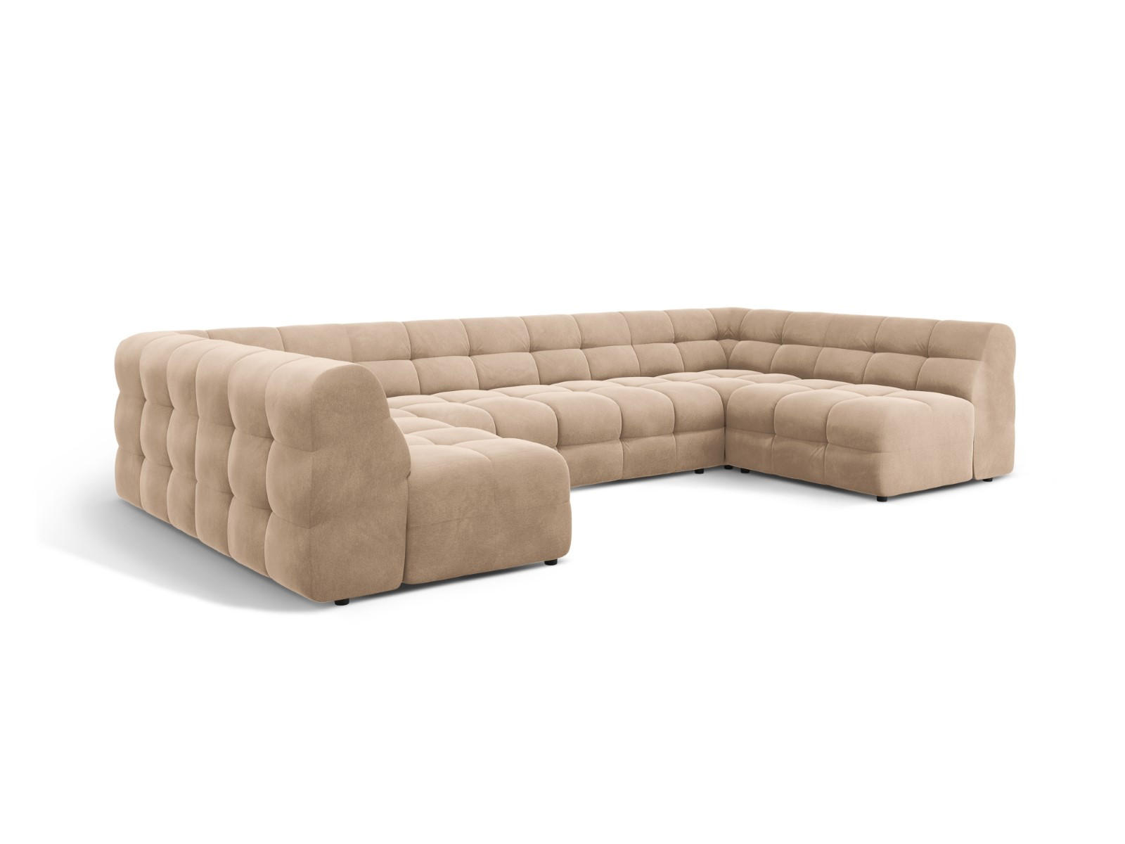 PANORAMASOFA Kendal aus Samt mandelbeige 7 Sitzplätze - Beige, Textil (203/79/372cm) - Micadoni