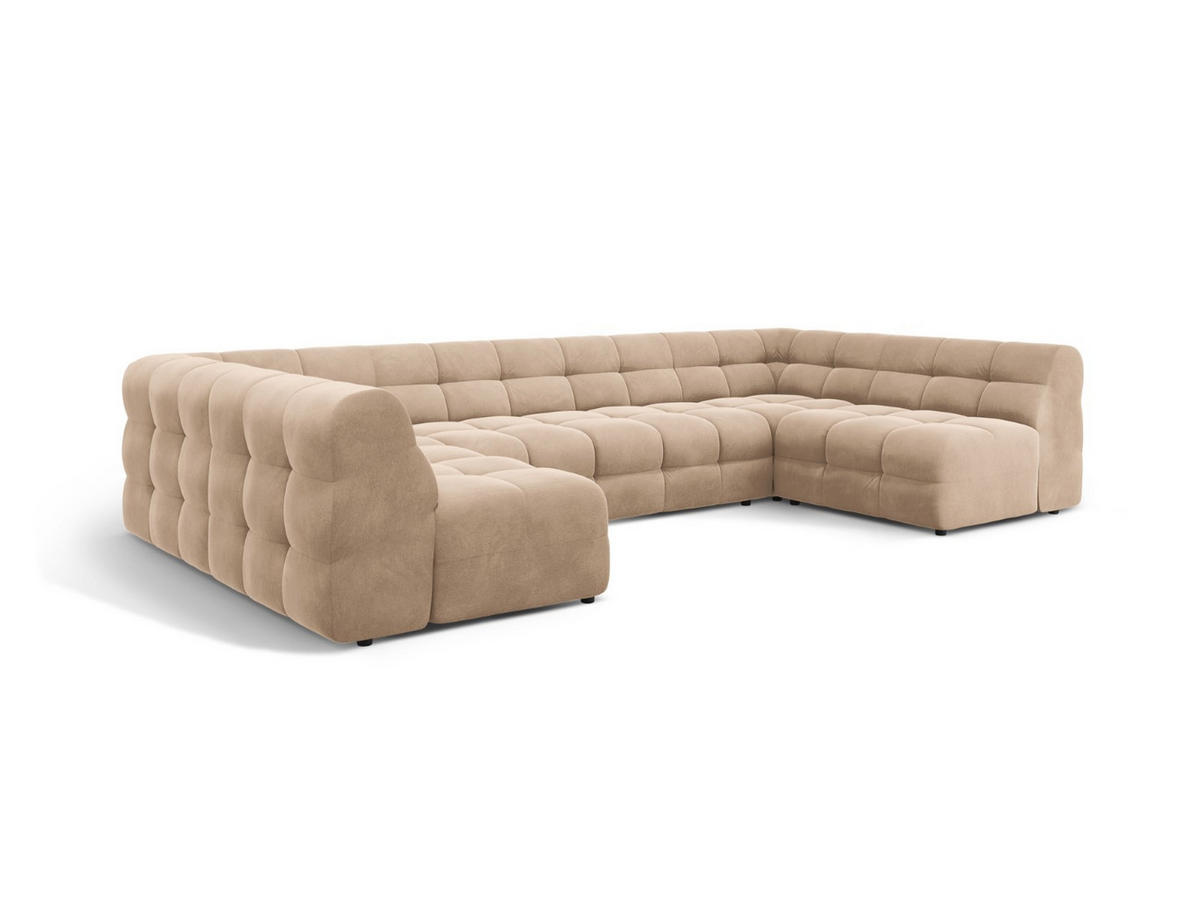 PANORAMASOFA Kendal aus Samt mandelbeige 7 Sitzplätze - Beige, Textil (203/79/372cm) - Micadoni