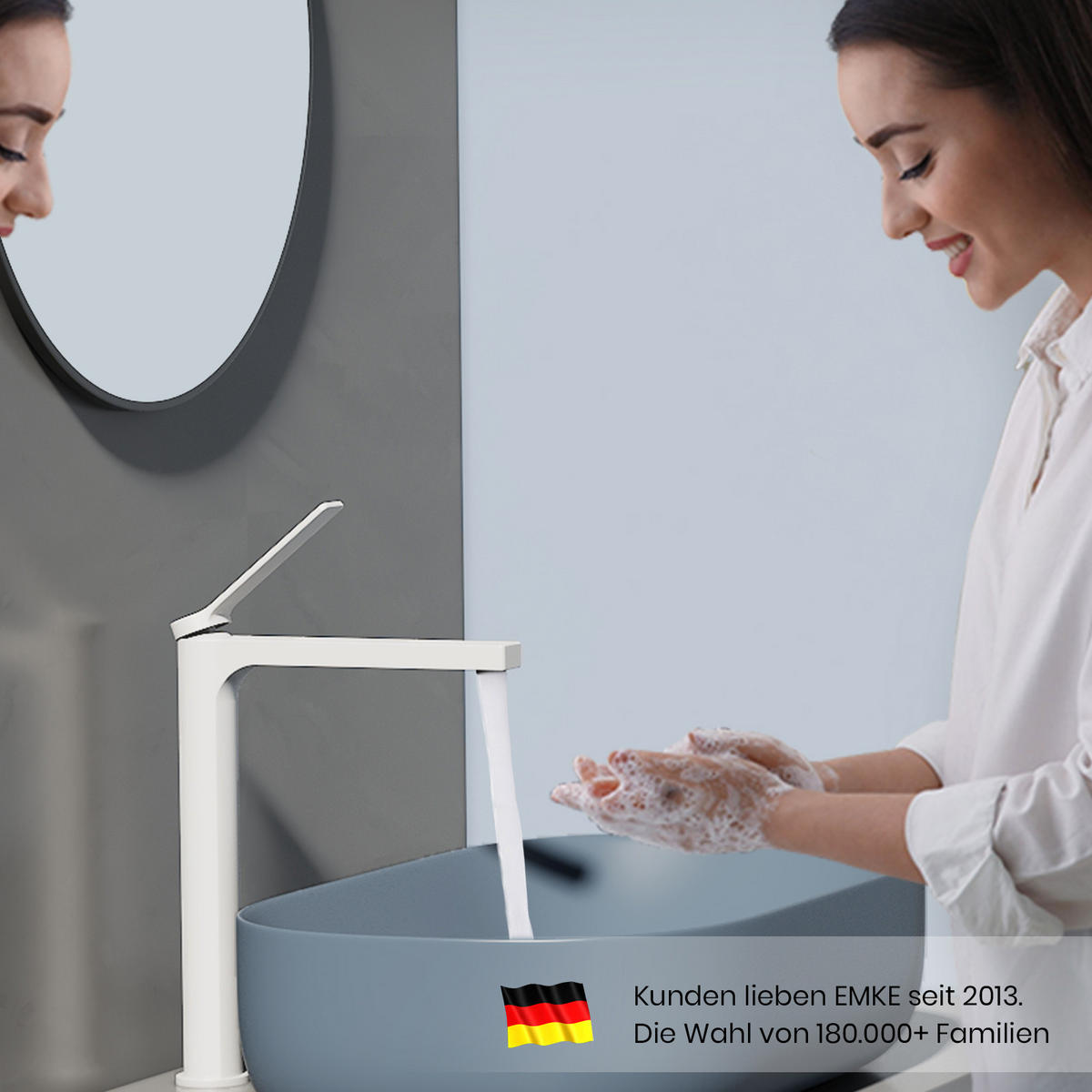 WASCHTISCHARMATUR mit Zertifiziertem Filterelement Weiß Matt Hoher Stil - Weiß, Metall (23.3/4.6/33.5cm) - EMKE