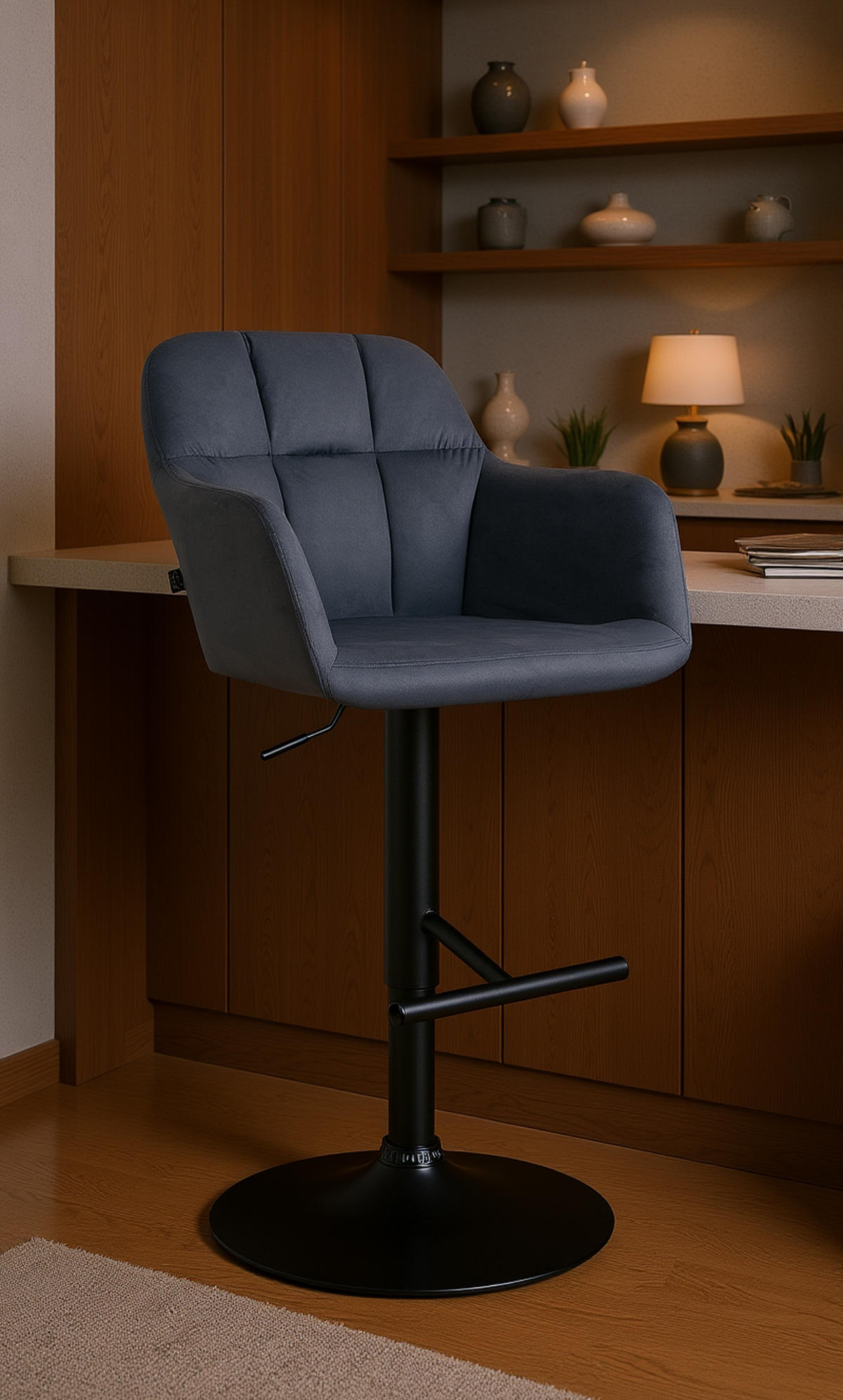BARHOCKER Nardo Samt schwarz dunkelgrau - Schwarz/Grau, Textil/Metall (57/118/59cm) - TPFLiving