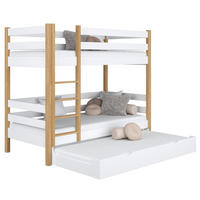 ETAGENBETT N01 mit Matratzenschublade Weiß / Eiche Natur 80/200 - Eiche Artisan/Weiß, Naturmaterialien/Holz (80/200cm) - N-Wood