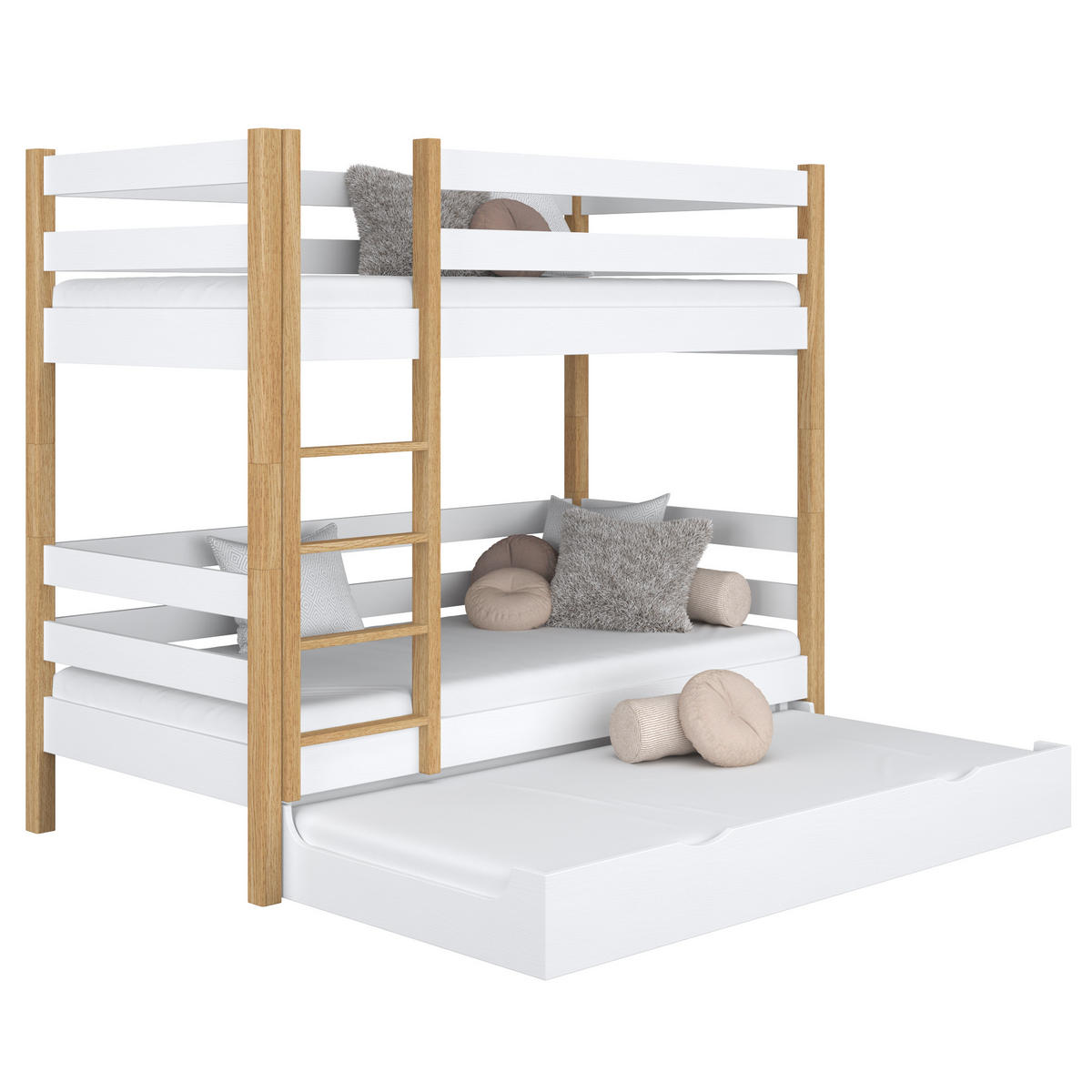 ETAGENBETT N01 mit Matratzenschublade Weiß / Eiche Natur 80/200 - Eiche Artisan/Weiß, Naturmaterialien/Holz (80/200cm) - N-Wood