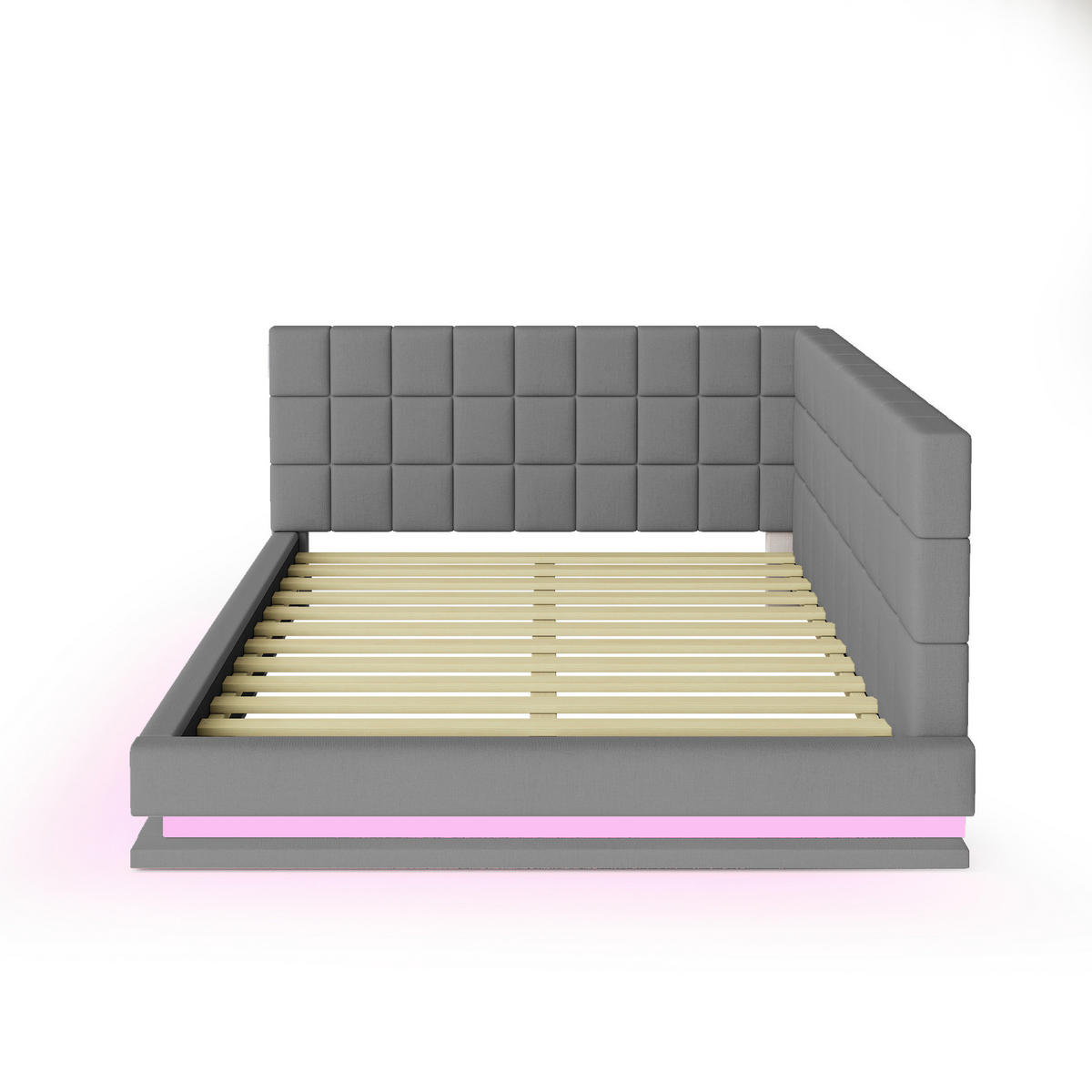 POLSTERBETT 140/200 cm grau aus Leinen mit LED und USB - Grau, Textil (140/200cm) - OKWISH