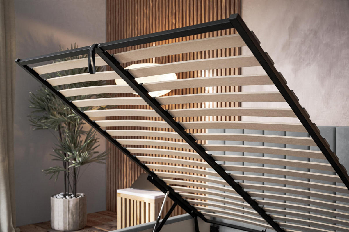 BETT 160x200 - Polsterbett mit Bettkasten und Metallrahmen - Modern Betten - Glatter Kronos-Stoff - Kollektion Sapporo - Grün - Grün, Holz/Textil (160/200cm) - Alpi-Möbel