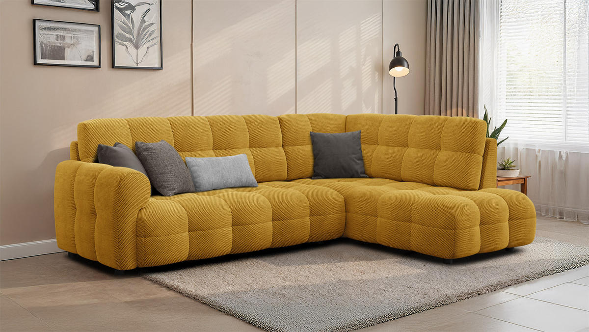 ECKSOFA MELLOW 5-Sitzer, safran - Gelb/Schwarz, Holz/Textil (283/191cm) - Courtois Laville