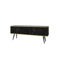 TV-LOWBOARD FORNO (Marmor Black Royal, Goldene Details, 2 Türen, schwarze Metallfüße, 135 cm) - Schwarz/Weiß, Holz/Holzwerkstoff (135/53/32cm) - Ravio