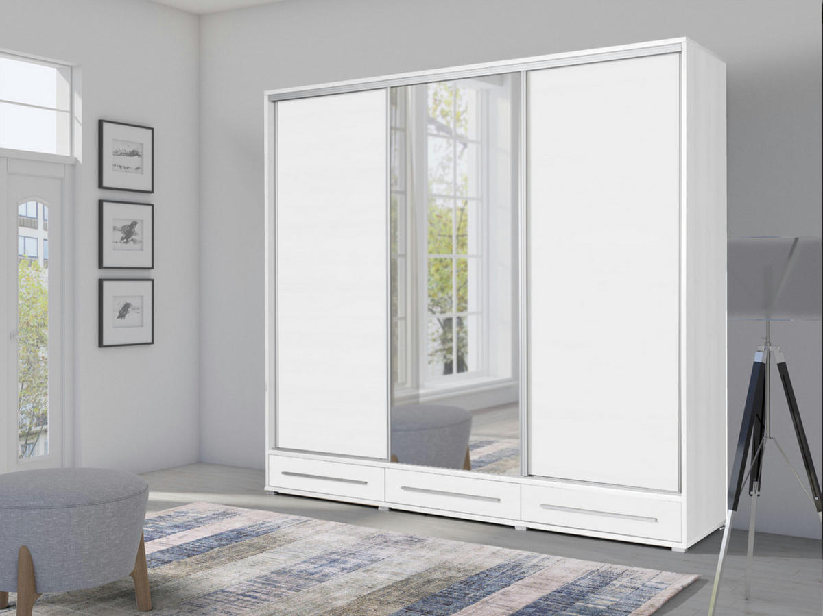 SCHIEBETÜRENSCHRANK - Kleiderschrank K001 Weiß - Weiß, Holzwerkstoff (255/236/66cm) - Möblo