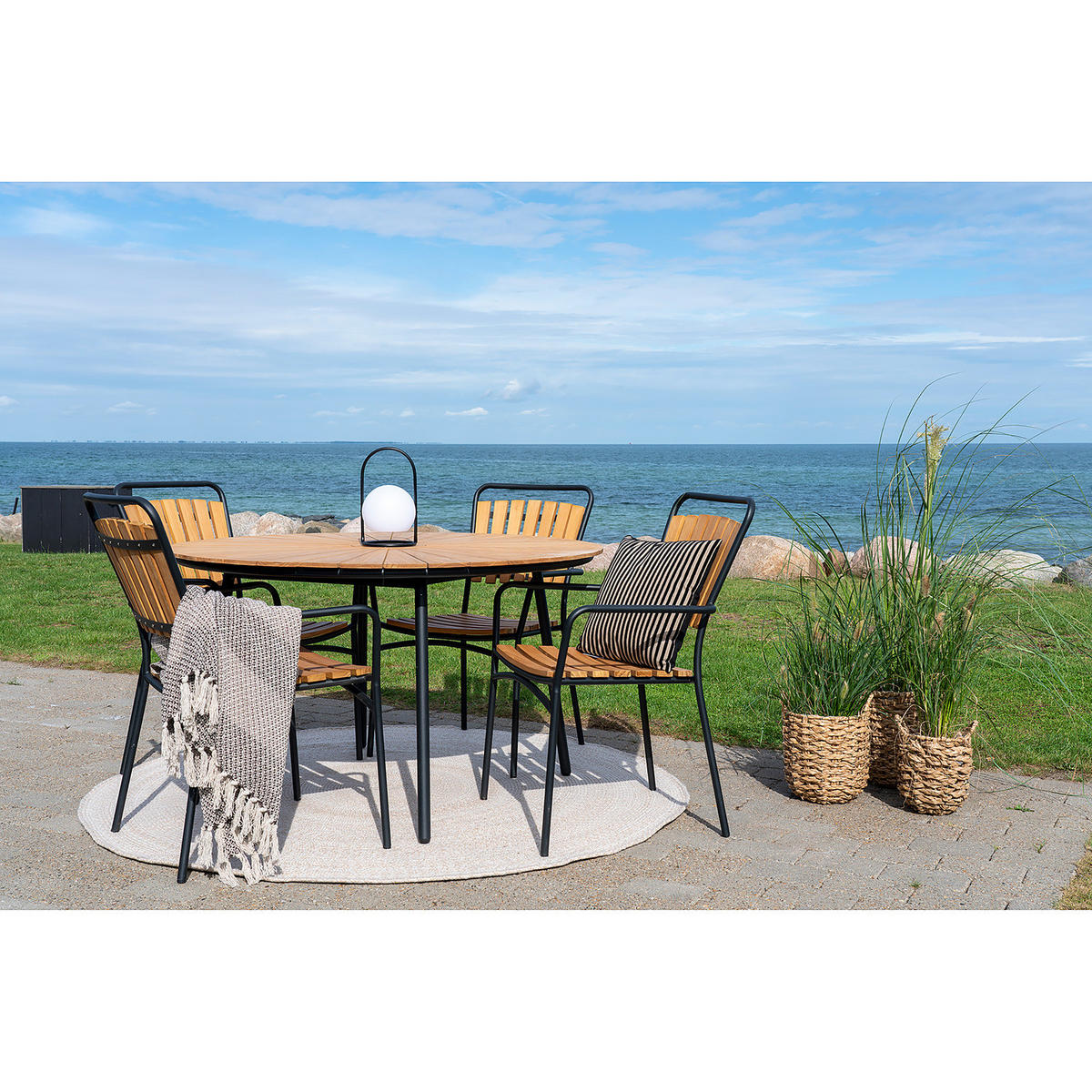 GARTENSTUHL - 4er-Set - Schwarz - Braun - Stahl - 64 x 91 x 58 cm - Schwarz/Braun, Holz/Metall (64/91/58cm) - home24