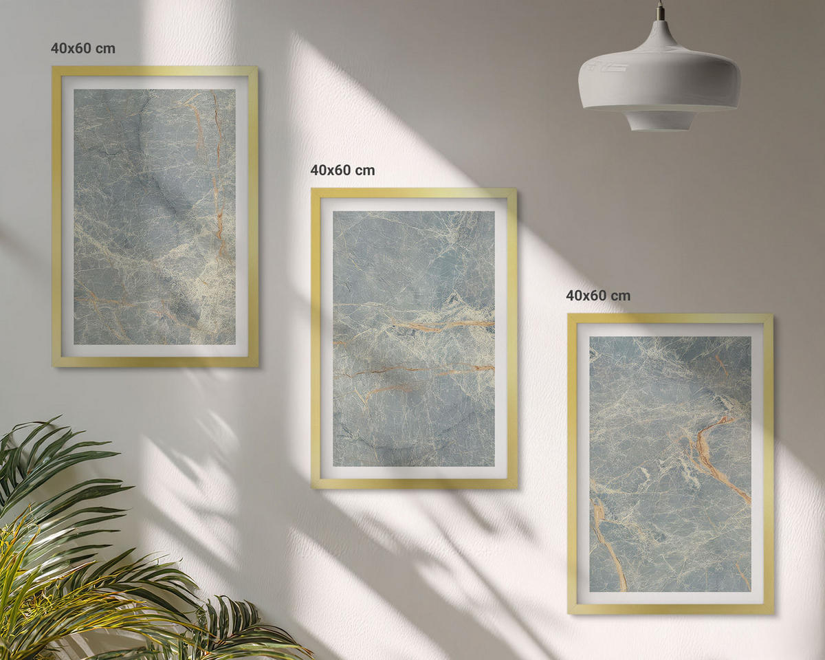 BILDER SET 3er Set - 40x60 cm Goldrahmen - Dekorativer Stein aus grünem Marmor - Goldfarben, Kunststoff (40/60cm) - TULUP