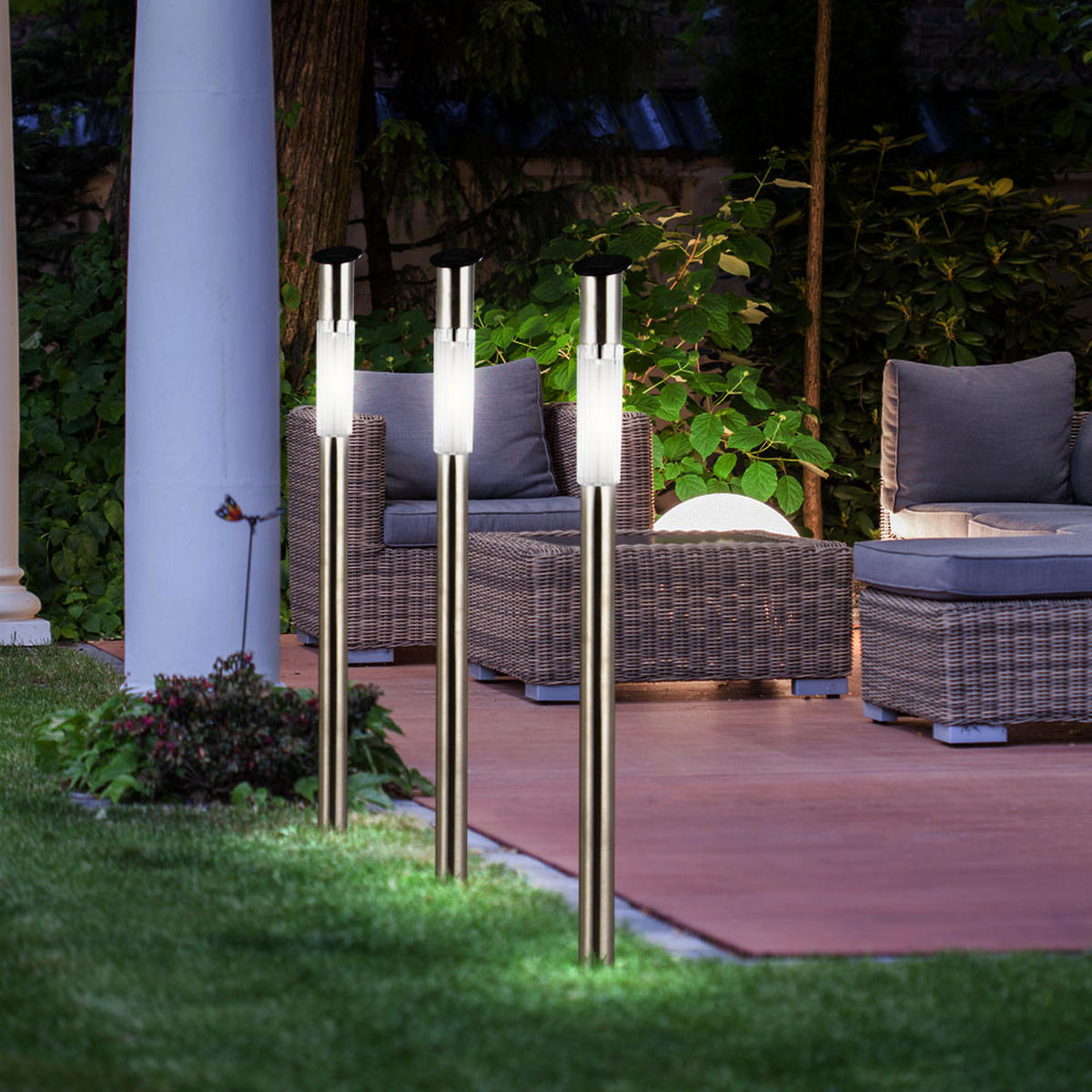 LED AUSSENLEUCHTE Solar Edelstahl Silber 7er Set - Silberfarben, Metall (5/5/70cm) - Globo Lighting