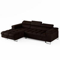 ECKSOFA CLOUD Links Braun L-Form Velours-Stoff mit Schlaffunktion und Bettkasten - Chromfarben/Dunkelbraun, Holz/Metall (235/275cm) - Barchello