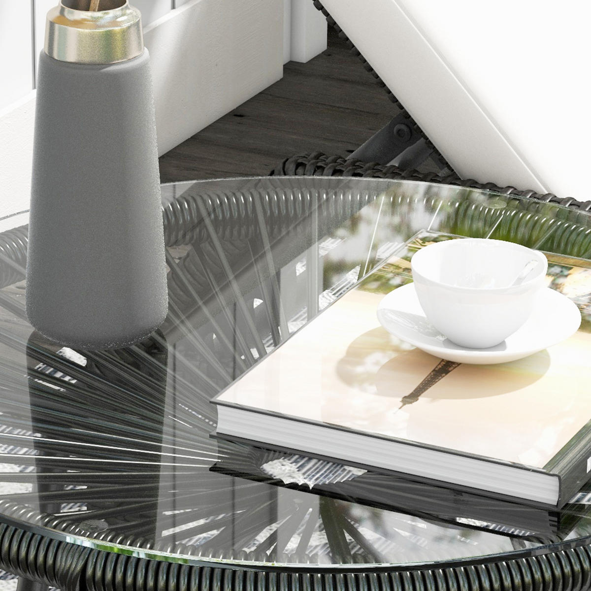 GARTENTISCH DE-06635 Outdoor Beistelltisch, PE-Rattan, gehärtetes Glas Schwarz - Schwarz, Kunststoff/Metall (50/50/50cm) - ComfortXL