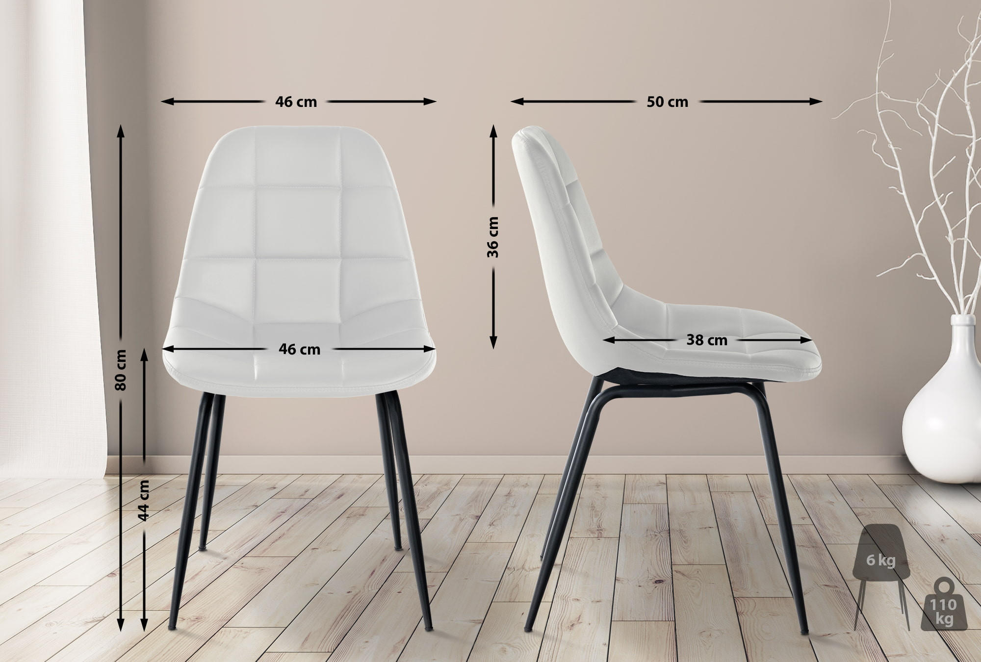 STUHL Lederlook weiß - Schwarz/Weiß, Textil/Metall (46/82/52cm) - CLP