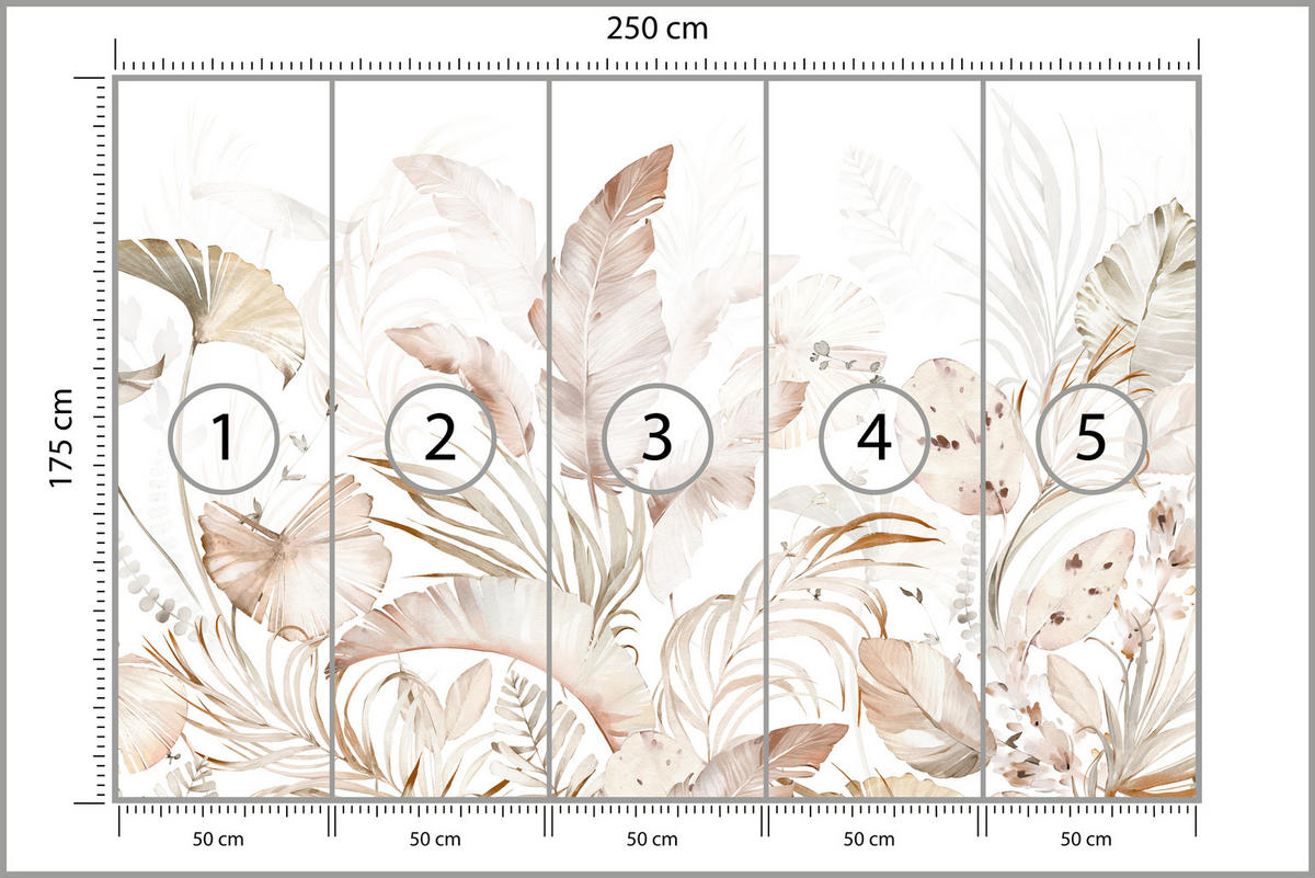 FOTOTAPETE für Esszimmer Beige Palmenblätter Tropisch Boho 250x175 - Beige/Orange, Papier (250/175cm) - Muralo