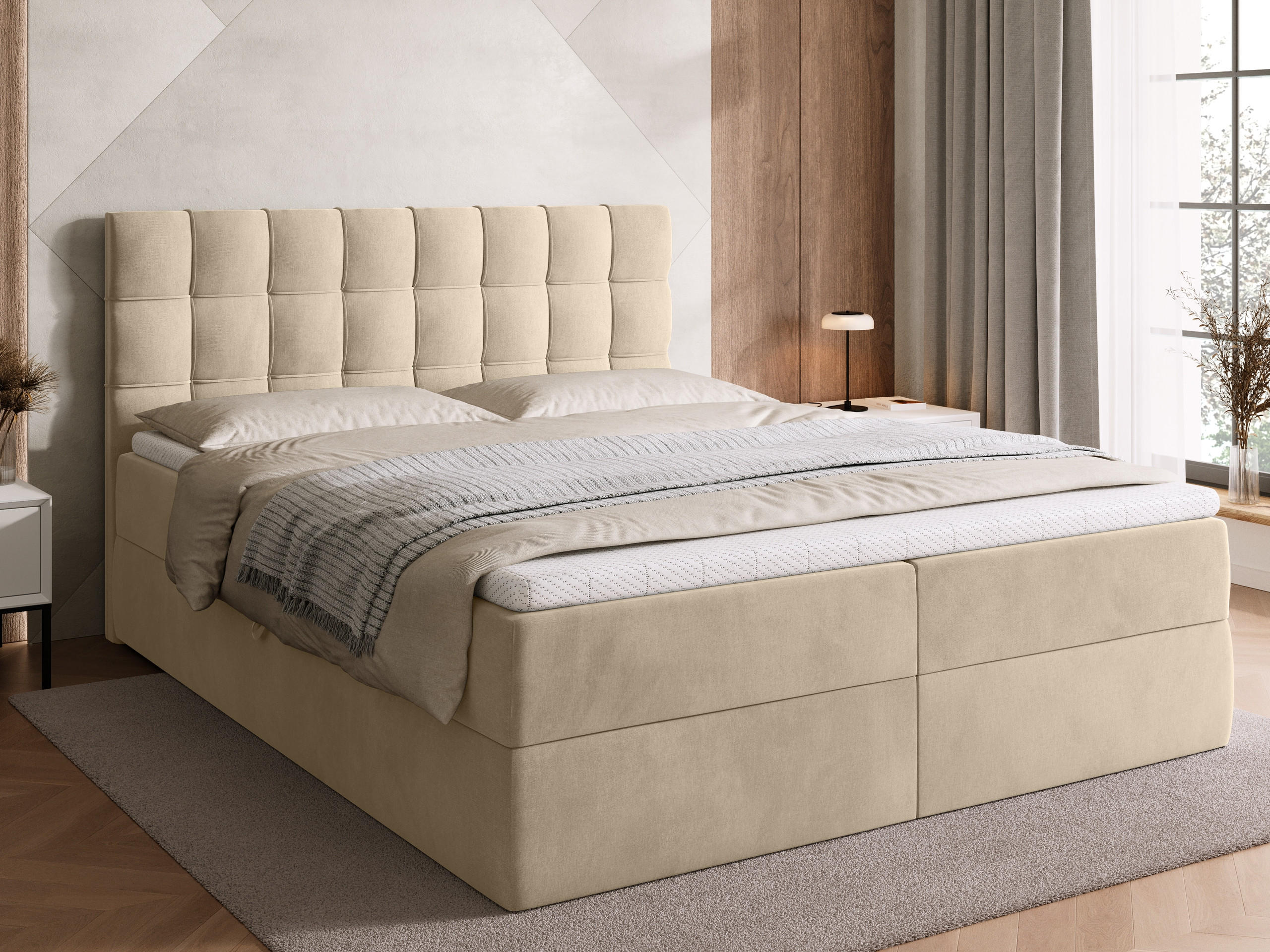 BOXBETT Detroit mit Topper 160/200 Beige - Beige, Holzwerkstoff/Textil (160/200cm) - Bromarkt