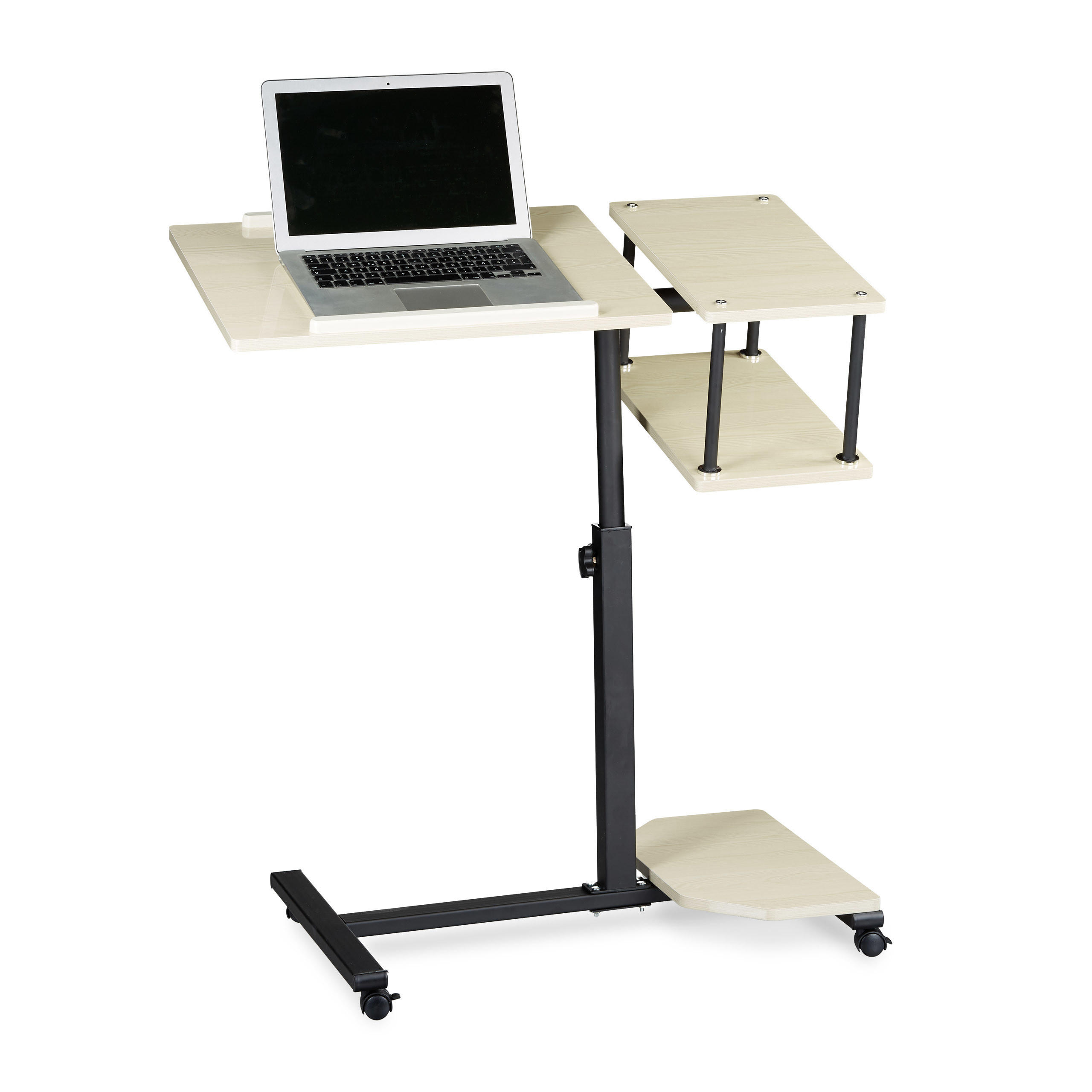 LAPTOPTISCH Creme XL höhenverstellbar mit Rollen - Multicolor, Holzwerkstoff/Metall (40/77/100cm) - Relaxdays