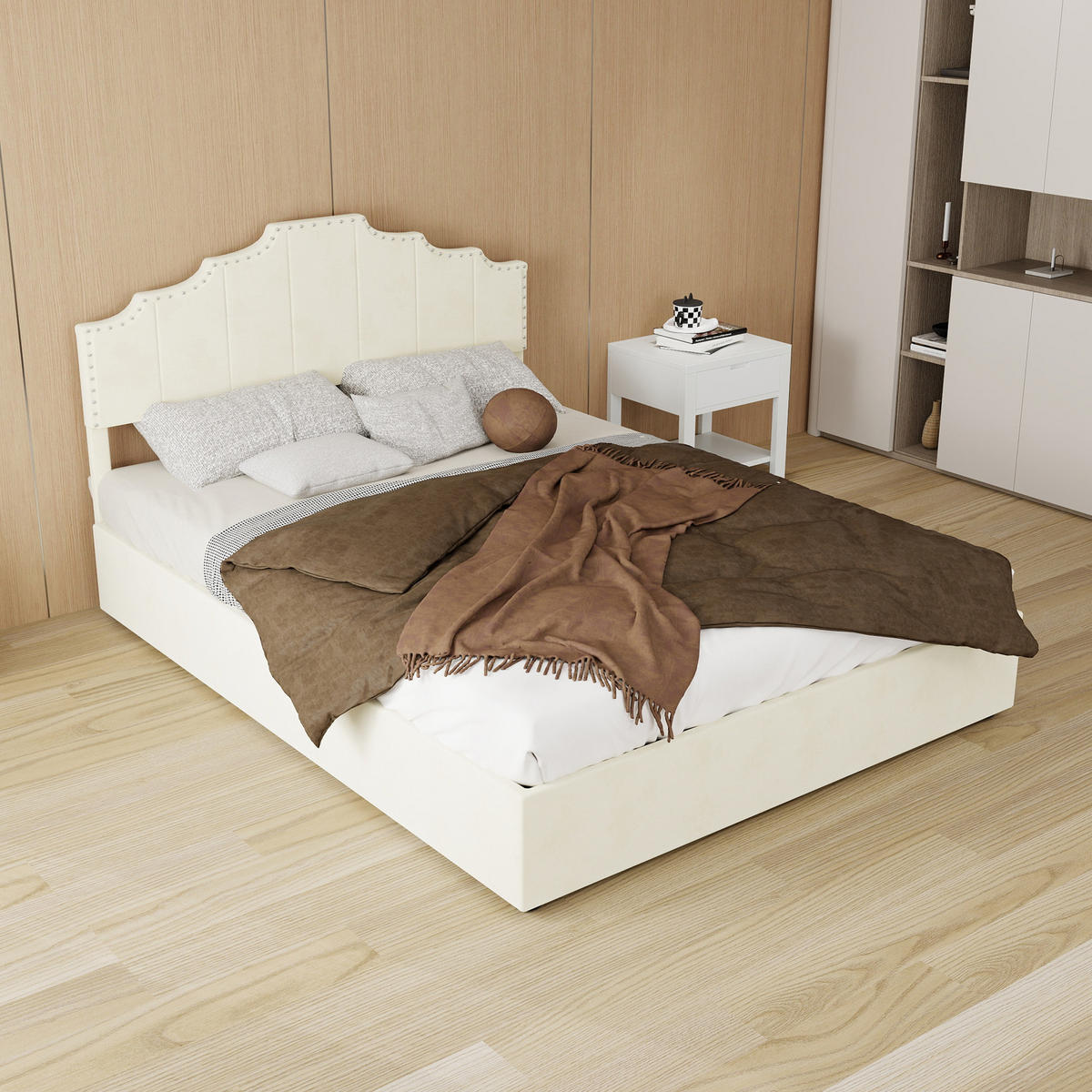 POLSTERBETT 140/200 cm in Beige mit Gepolstertem Kopfteil Stoff Designbett - Beige, Holzwerkstoff/Textil (140/200cm) - STILVORA