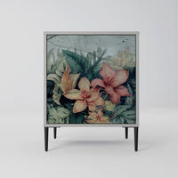 SIDEBOARD HEAVENLY BLOOM, Grau, 57,5x42x72,5 cm, Schwarze Metallfüße - Multicolor/Schwarz, Holzwerkstoff/Metall (57.5/72.5/42cm) - SpaceRebels
