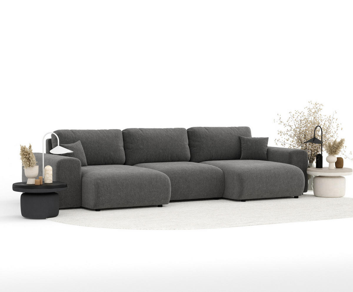 PANORAMASOFA Zanzibar Grau Chenille - Schwarz/Grau, Holz/Holzwerkstoff (325/79/144cm) - Maison de Reve